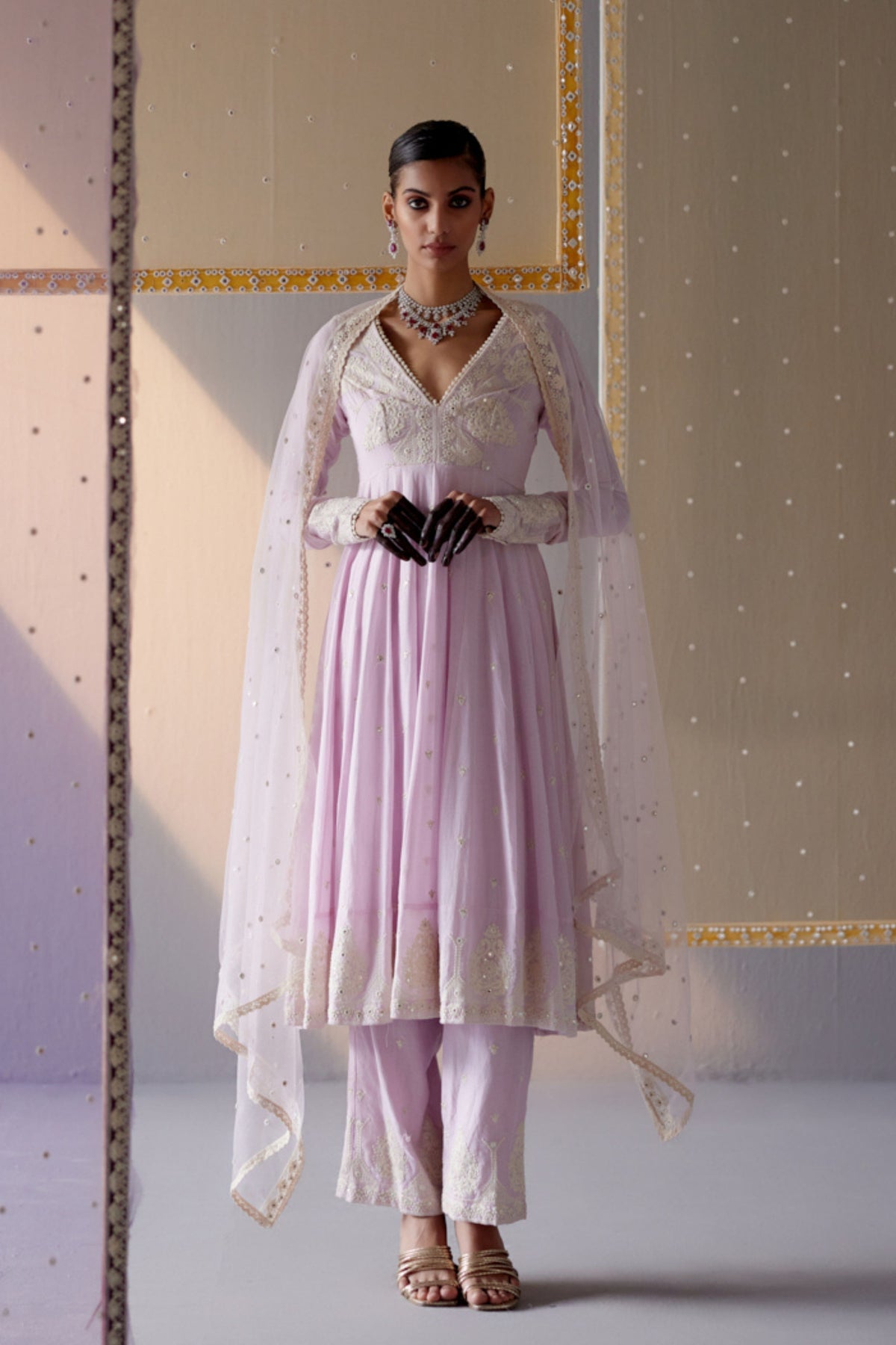 Lavender Tower Anarkali Set