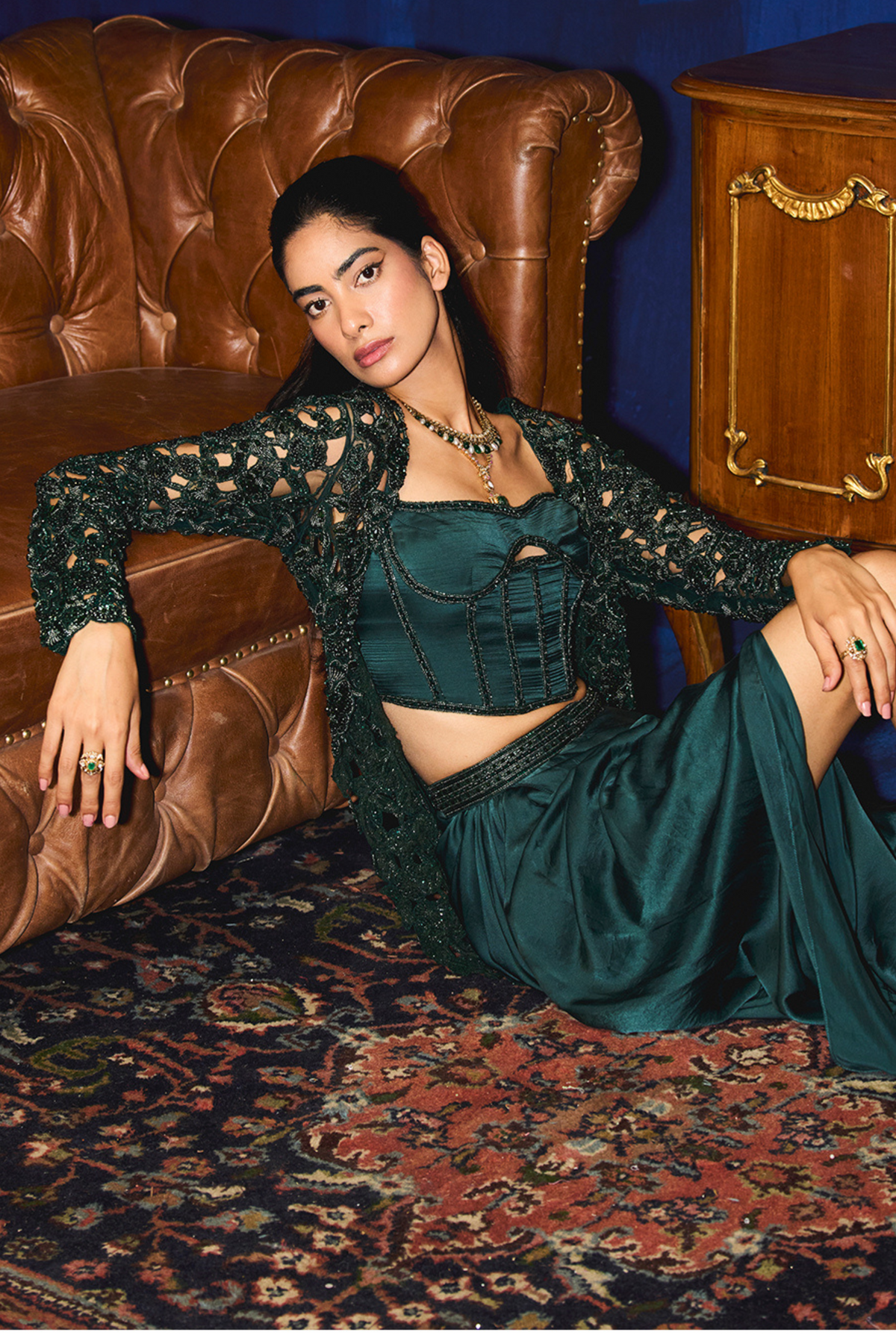 Dark Emerald Green Embroidered Co-ord Set