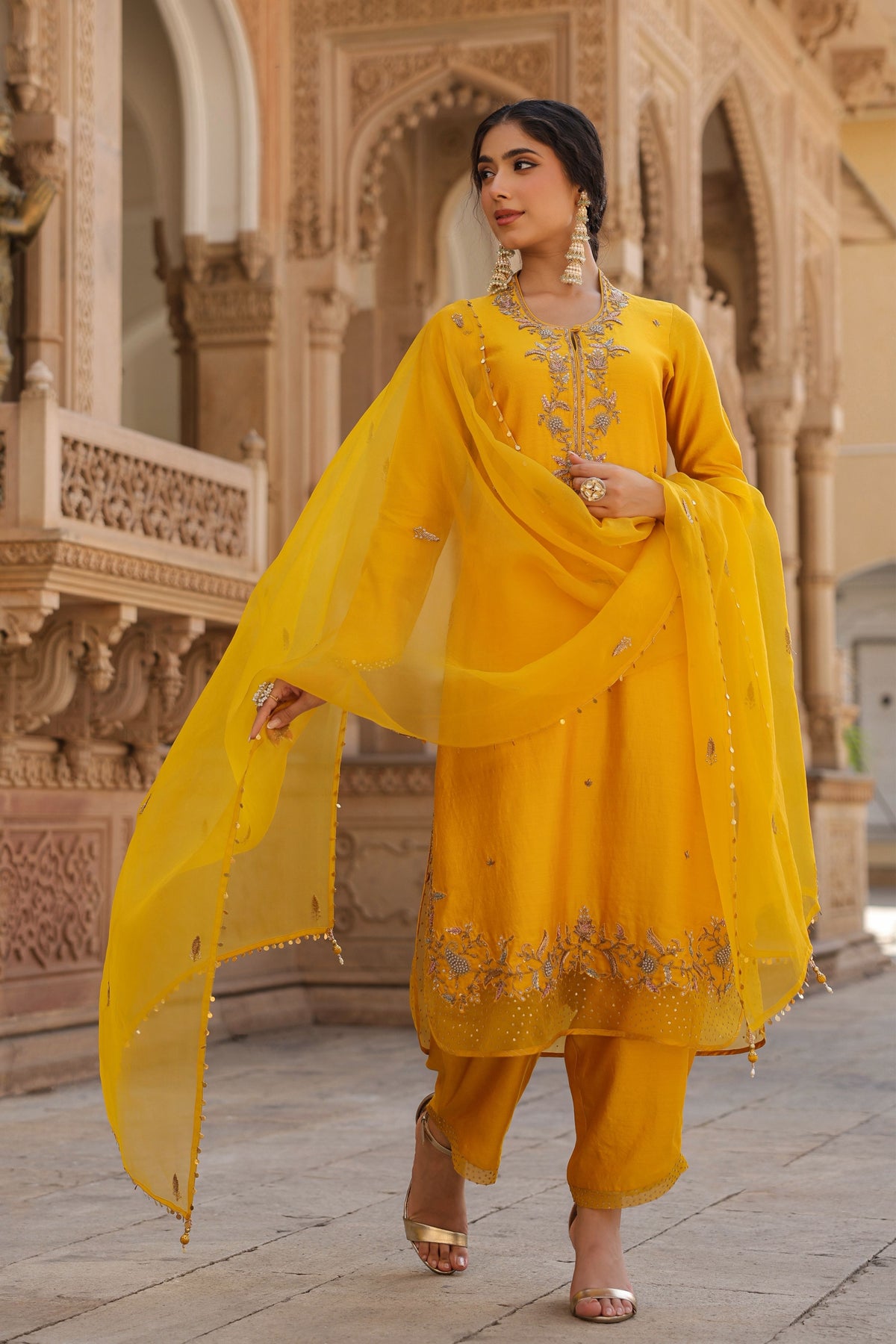 Heavy Long Yellow Kurta Set