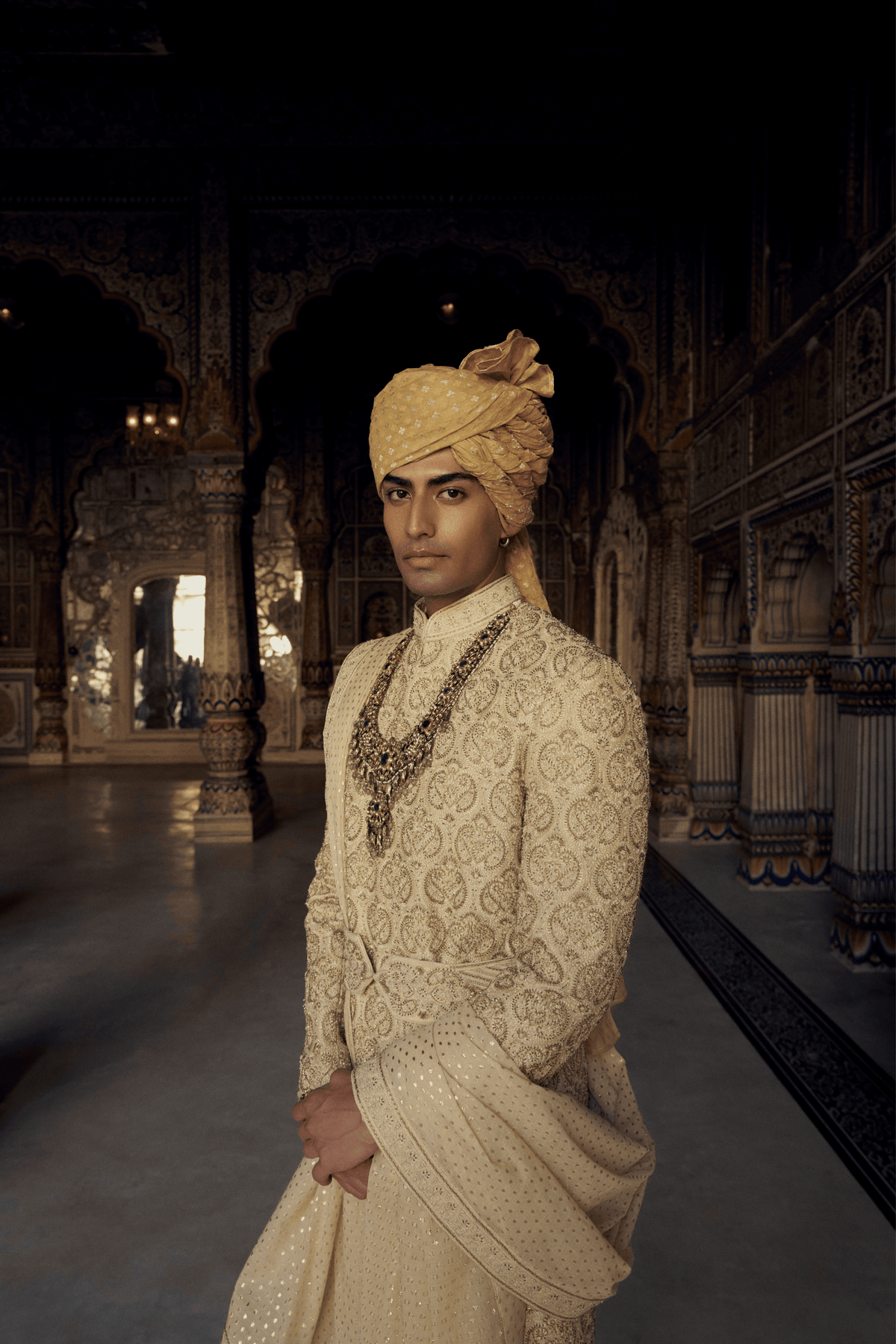 Gold Raw Silk Sherwani Set