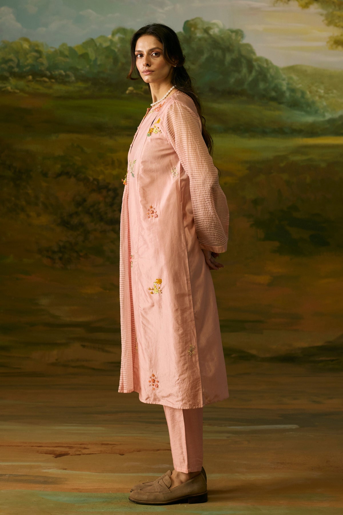 Coral Peach Embroidered Kurta