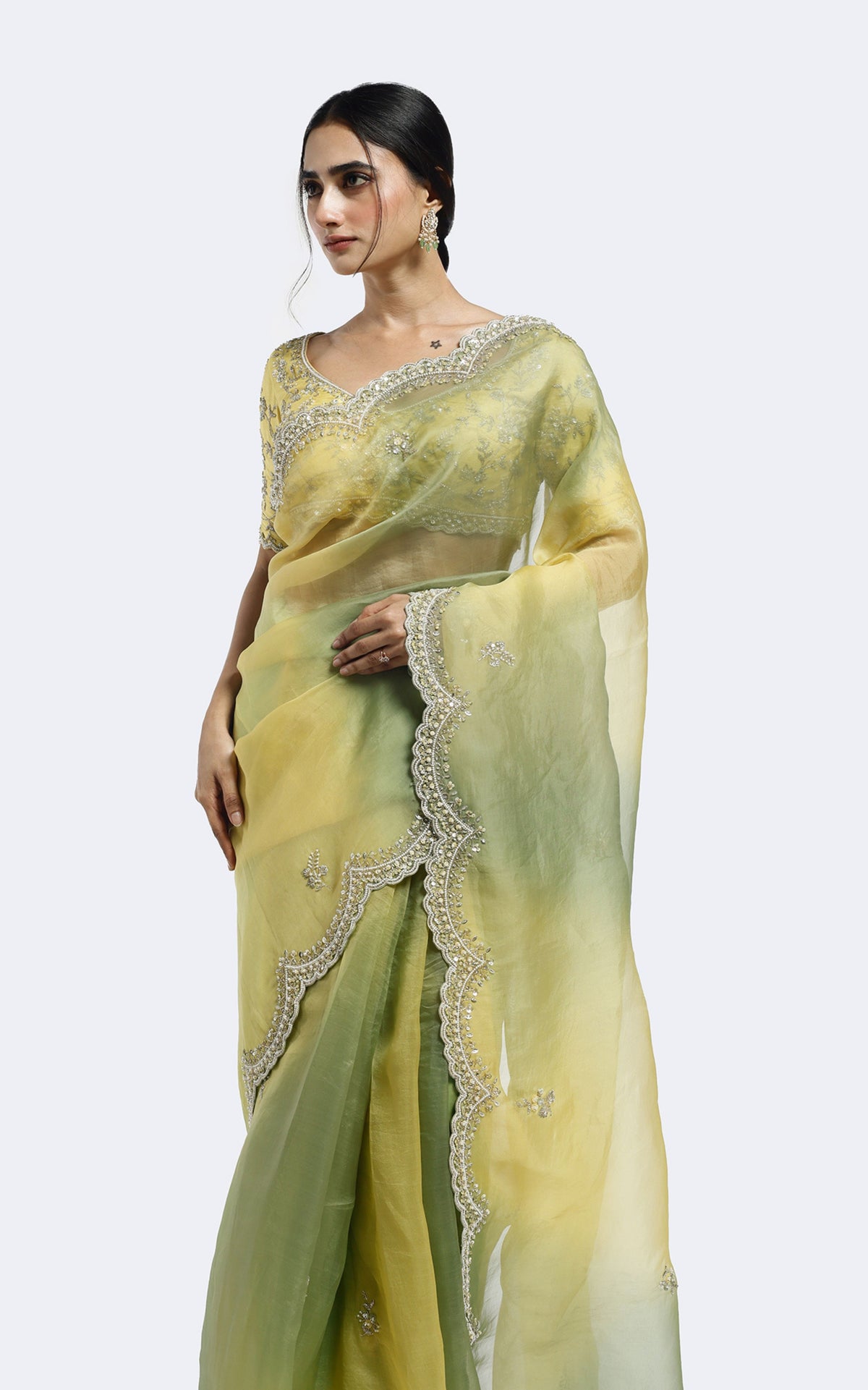 Gold Cutdana Gradient saree