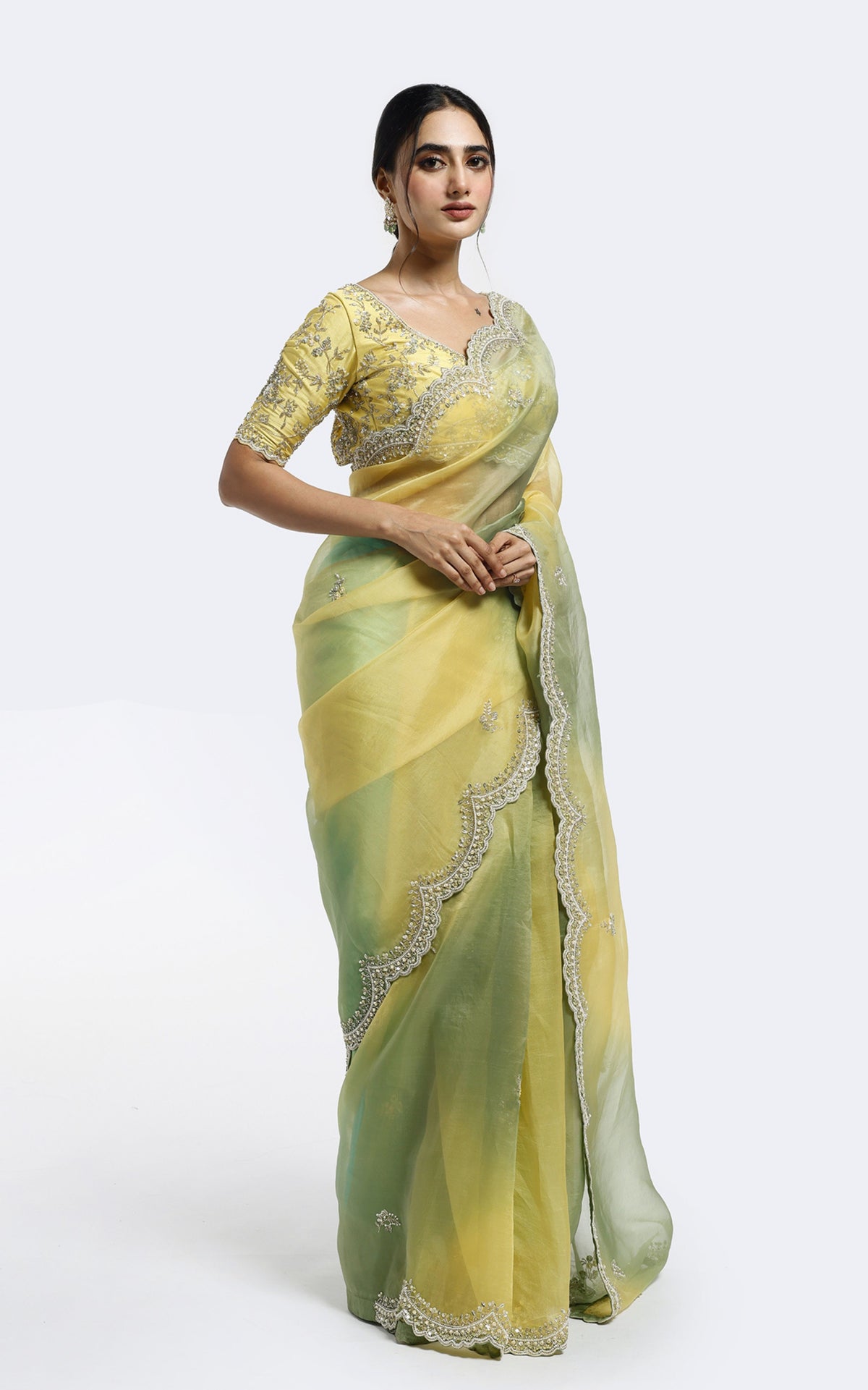 Gold Cutdana Gradient saree