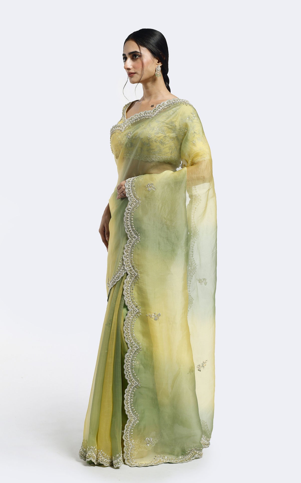 Gold Cutdana Gradient saree