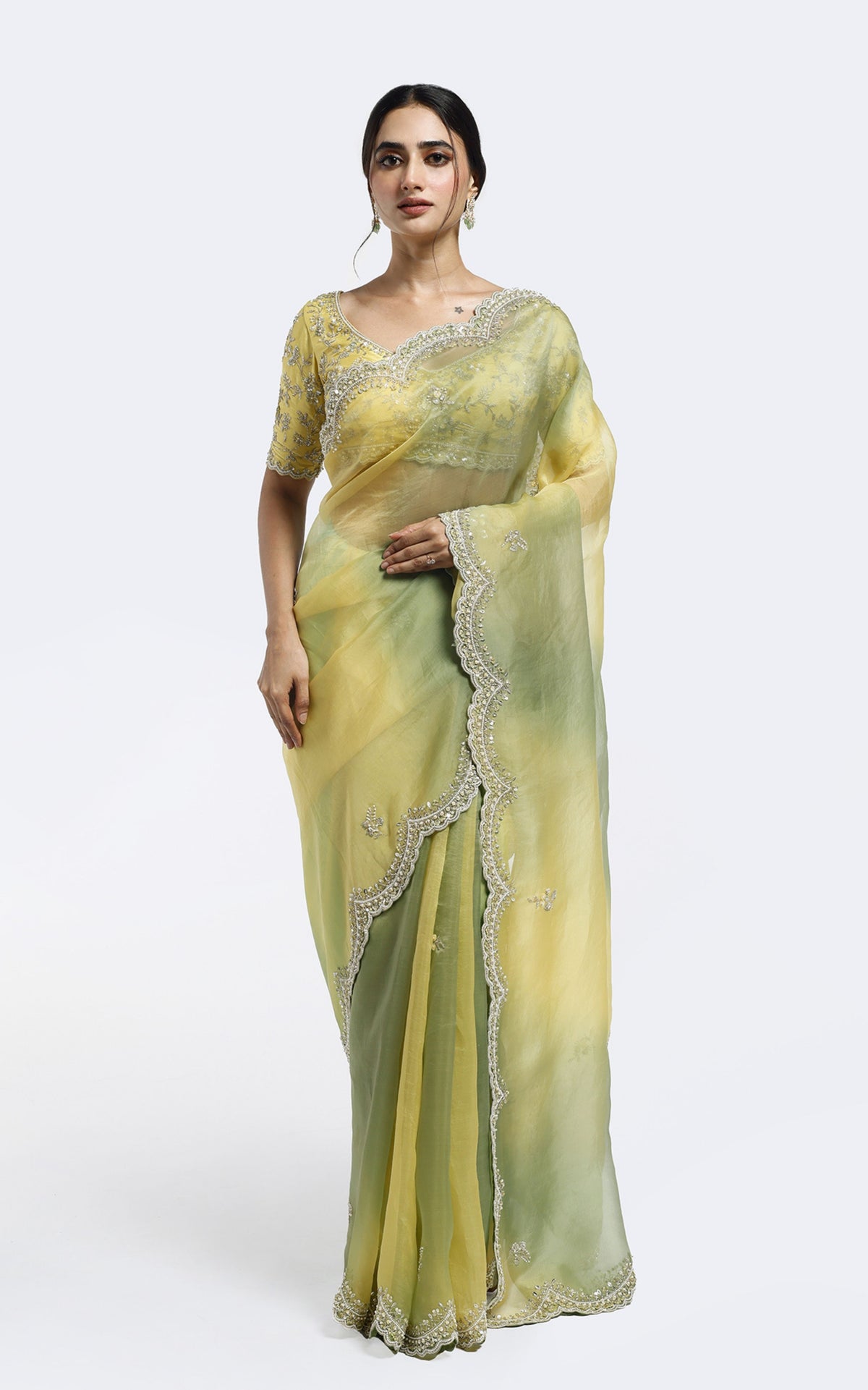 Gold Cutdana Gradient saree