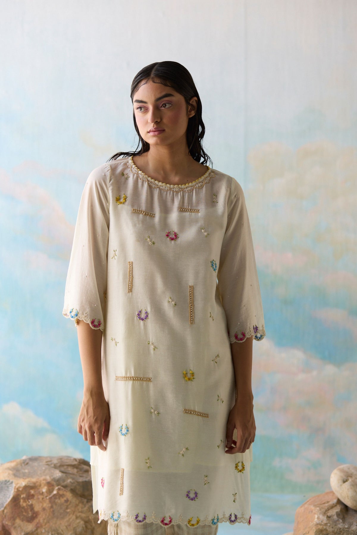 Cloud Embroidered Kurta