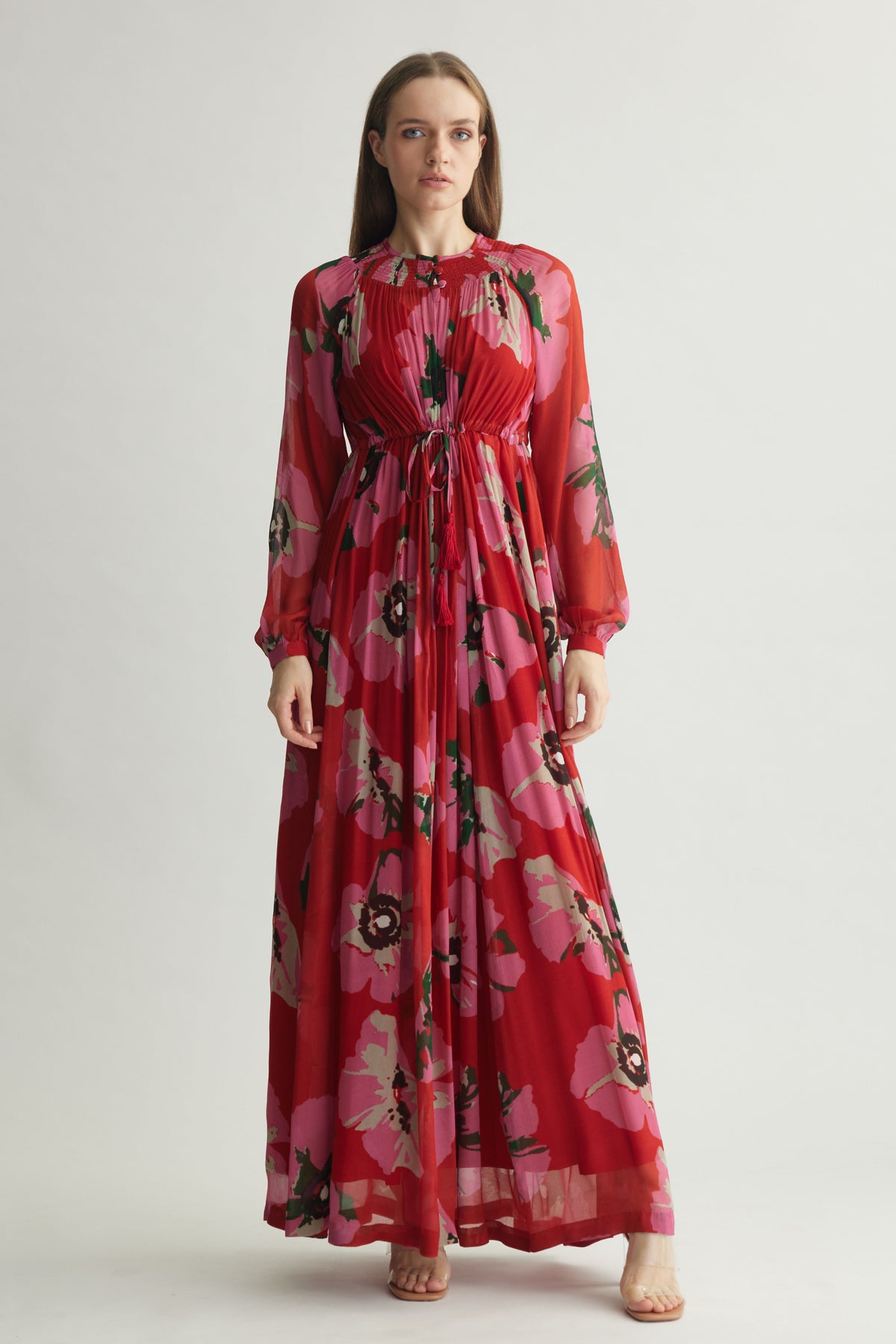 Red Floral Kaftan Dress