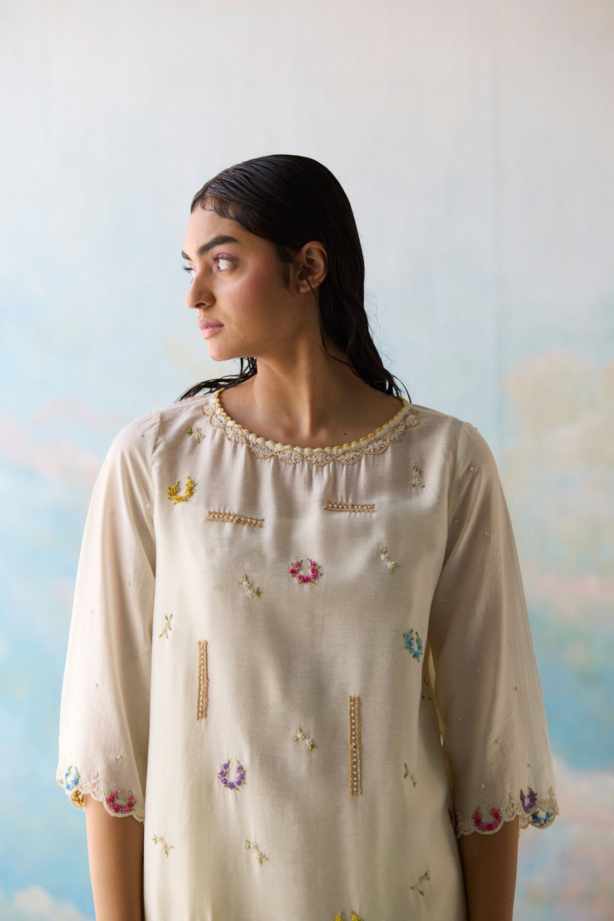 Cloud Embroidered Kurta Set