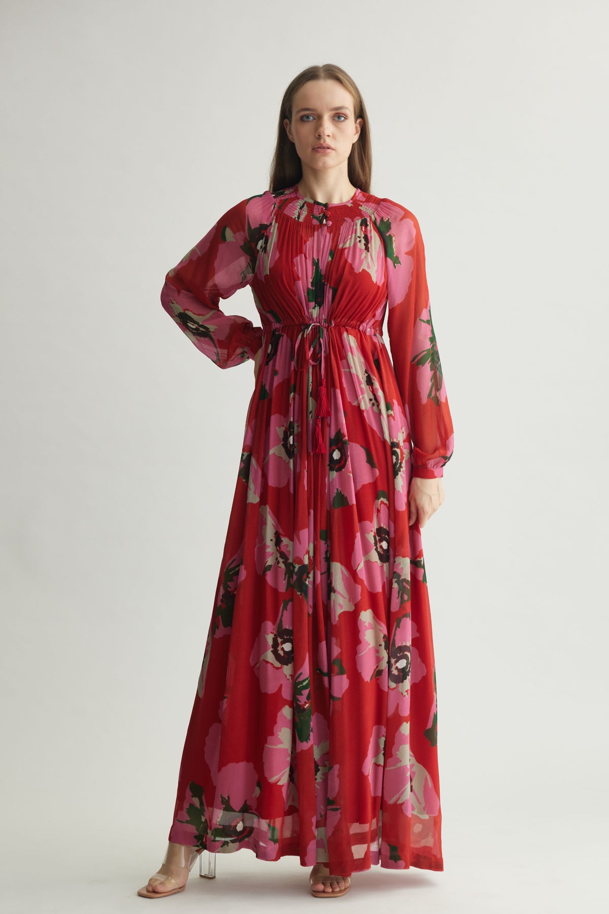 Red Floral Kaftan Dress