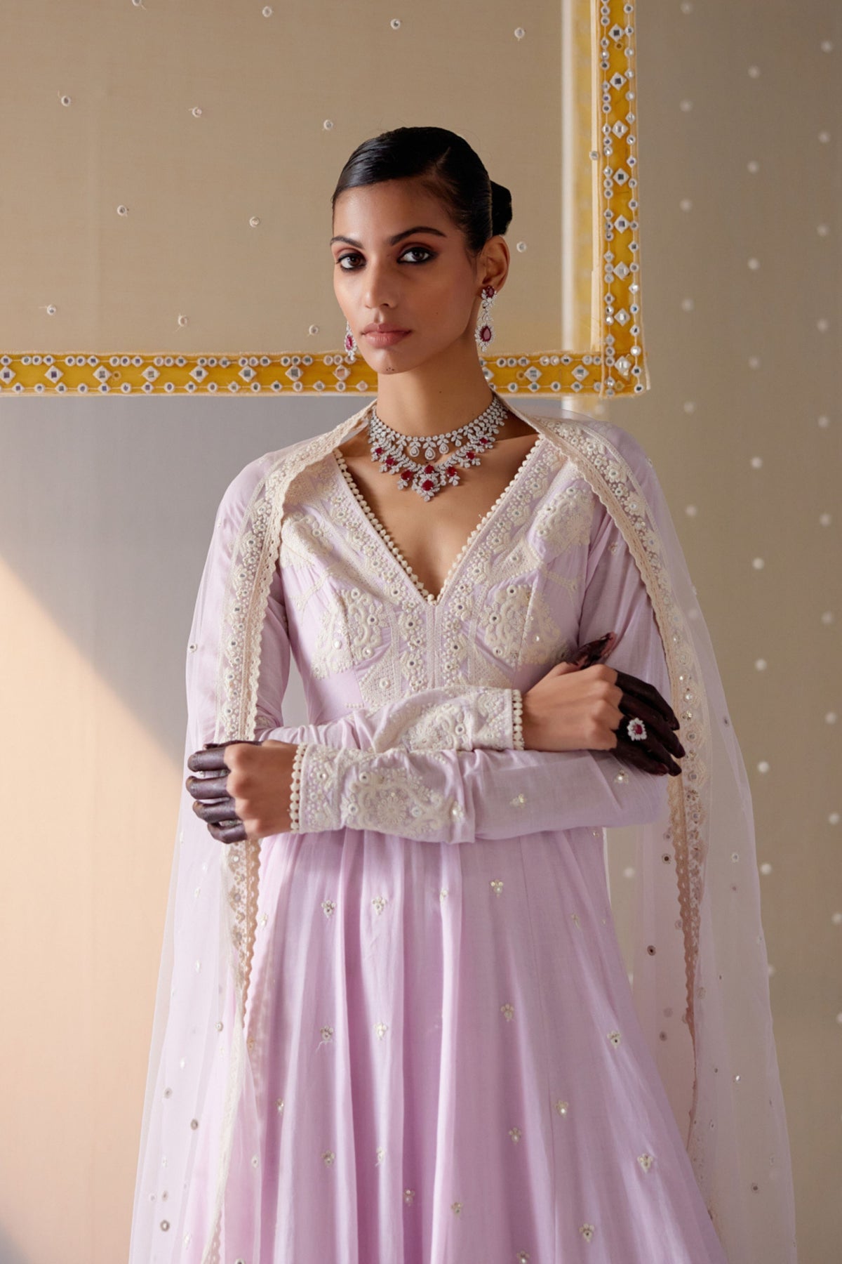 Lavender V Neck Anarkali Set