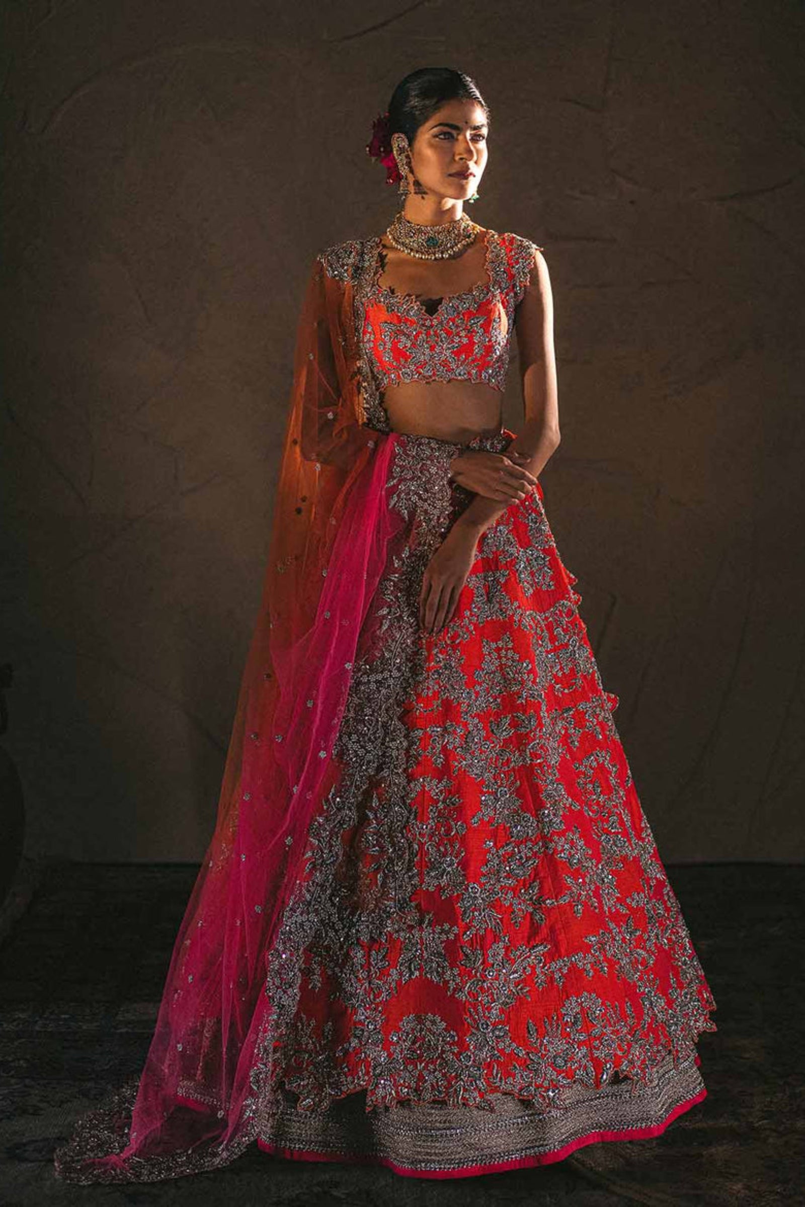 Buy pre owned Pink floral embroidery lehenga set by Anushree Reddy at  Revivify