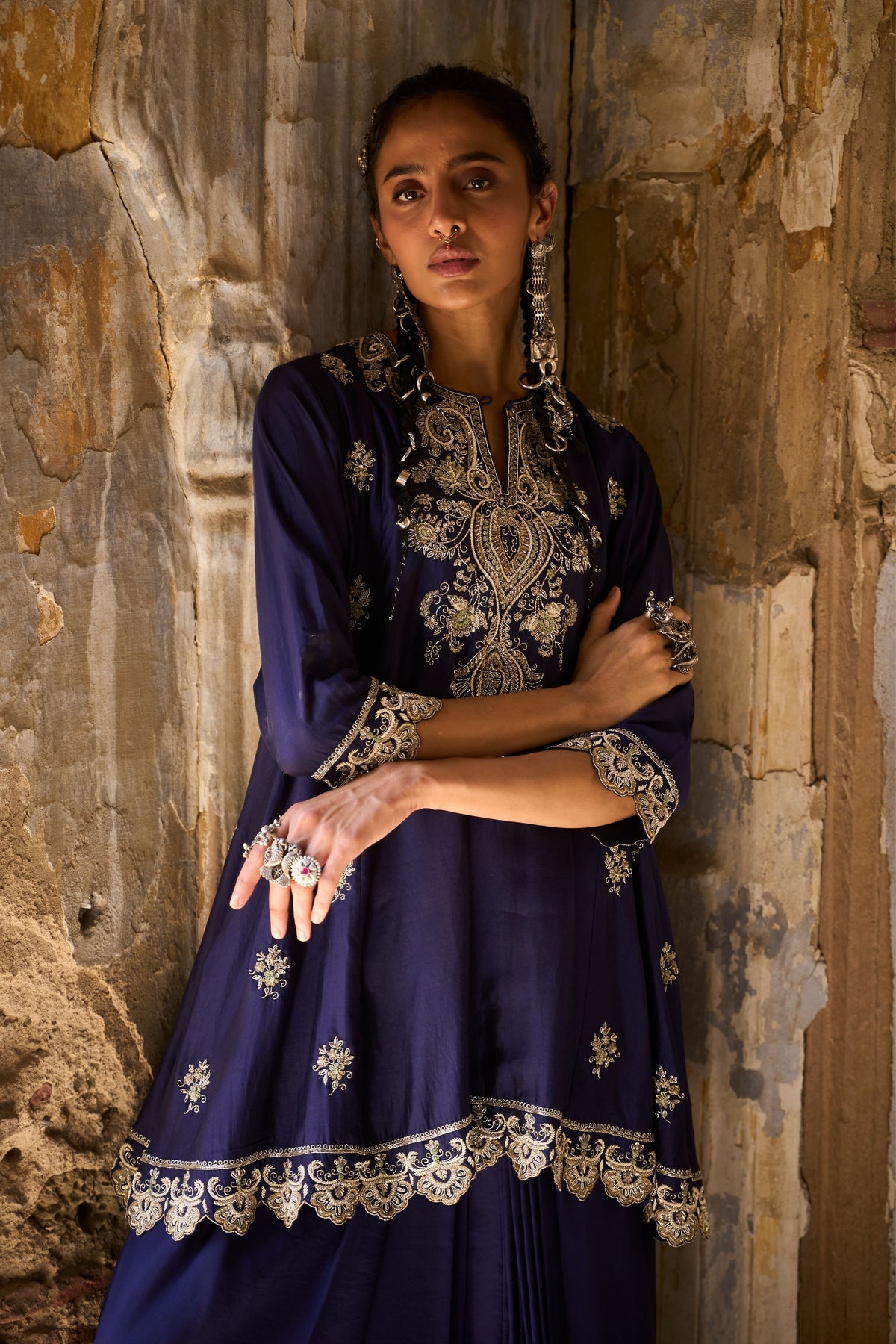 Embroidered Purple Kurta Set