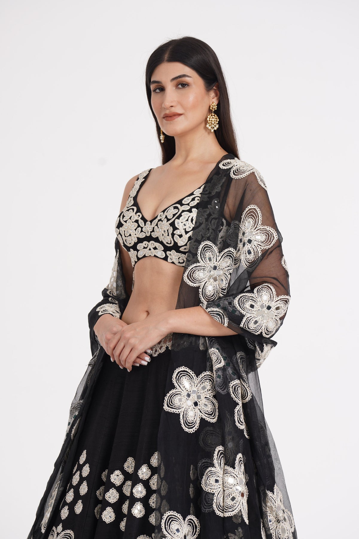 Jet Black Embellished Lehenga Set