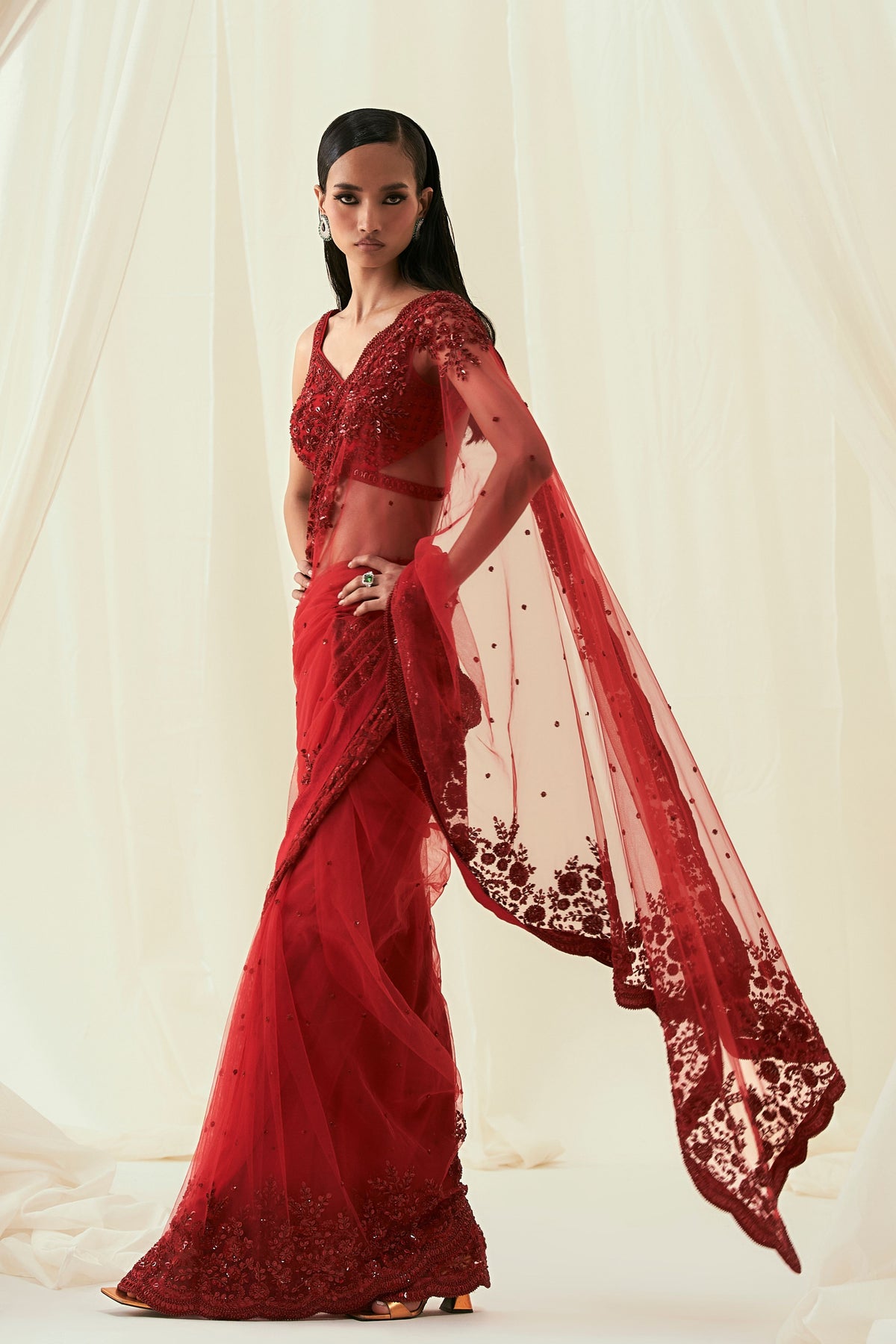 Red Lina Saree with Blouse