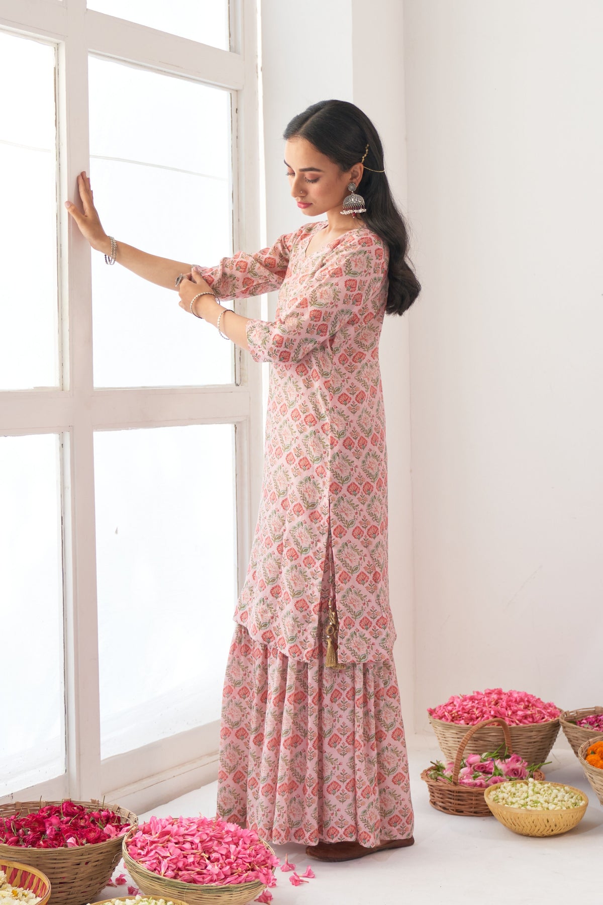 Powder Pink Peony Kurta Sharara