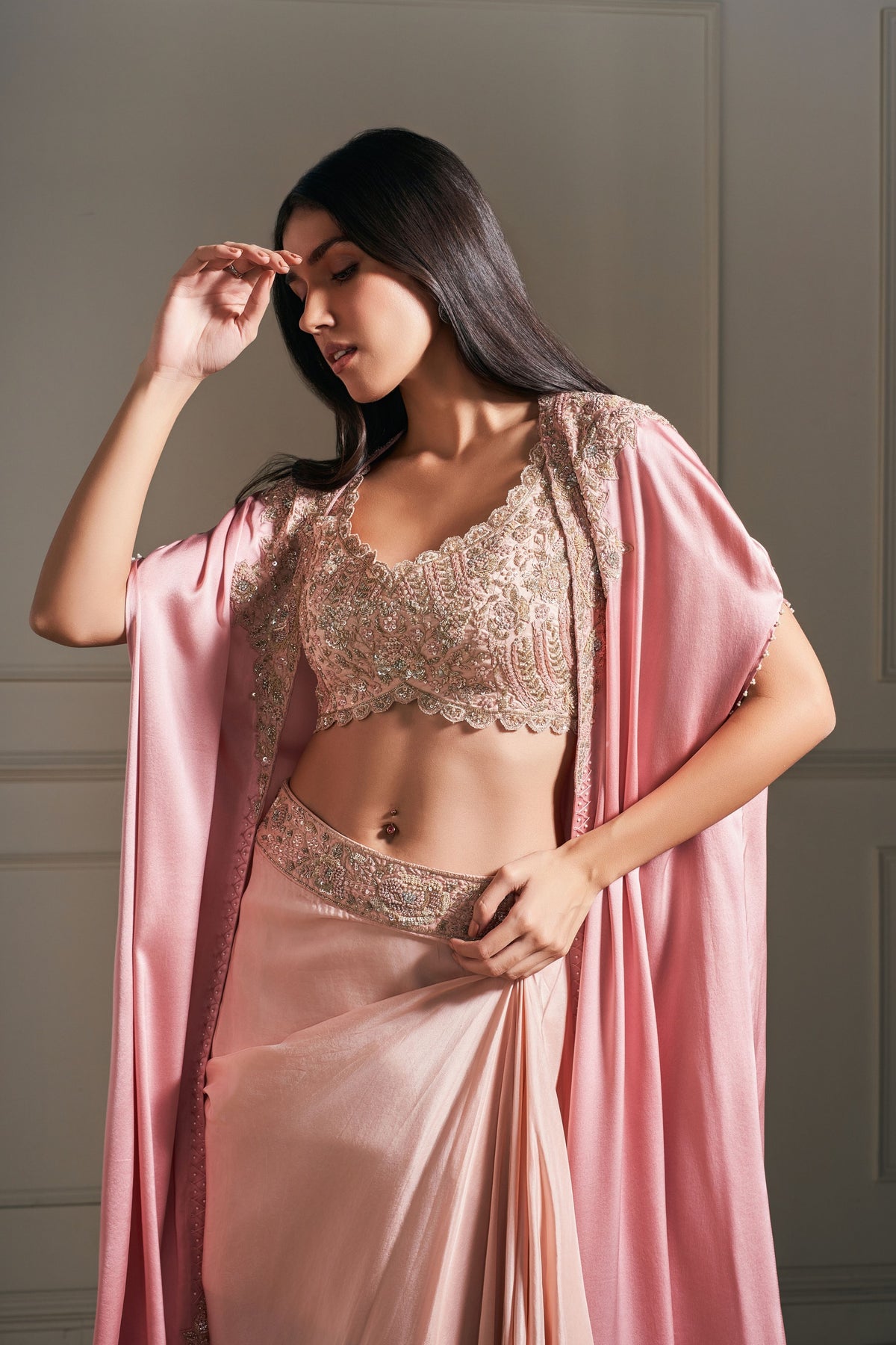 Chic Majesty Embellished Pink Cape