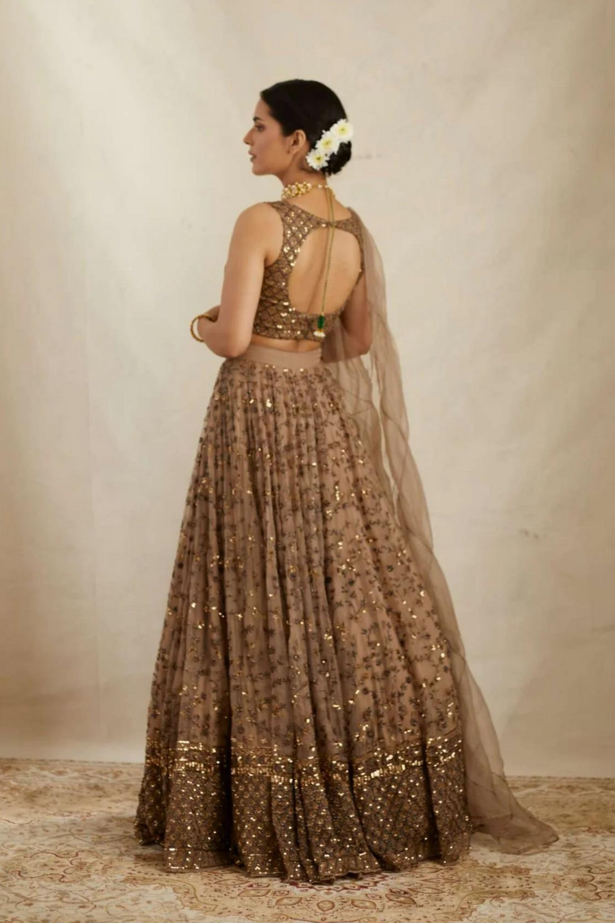 Brown Organza Heavy Lehenga Set