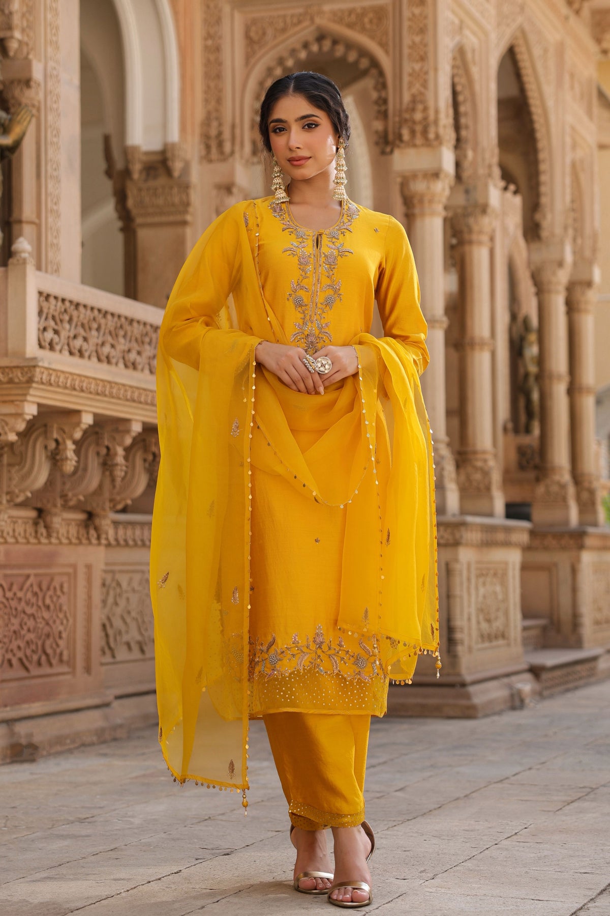 Heavy Long Yellow Kurta Set