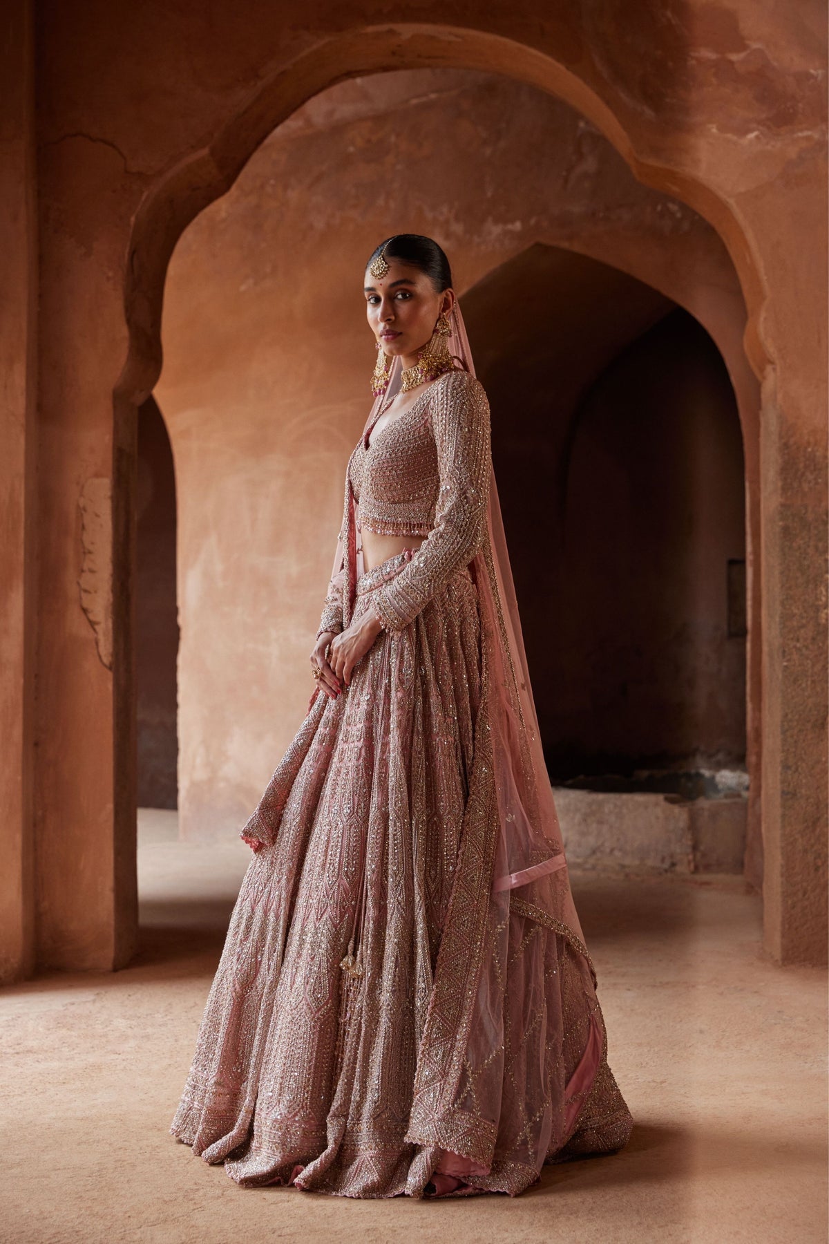 Rose Pink Net Lehenga Set