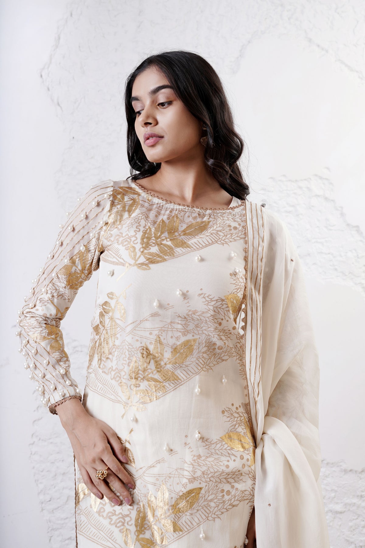 Ivory Foil Printed Kurta Set