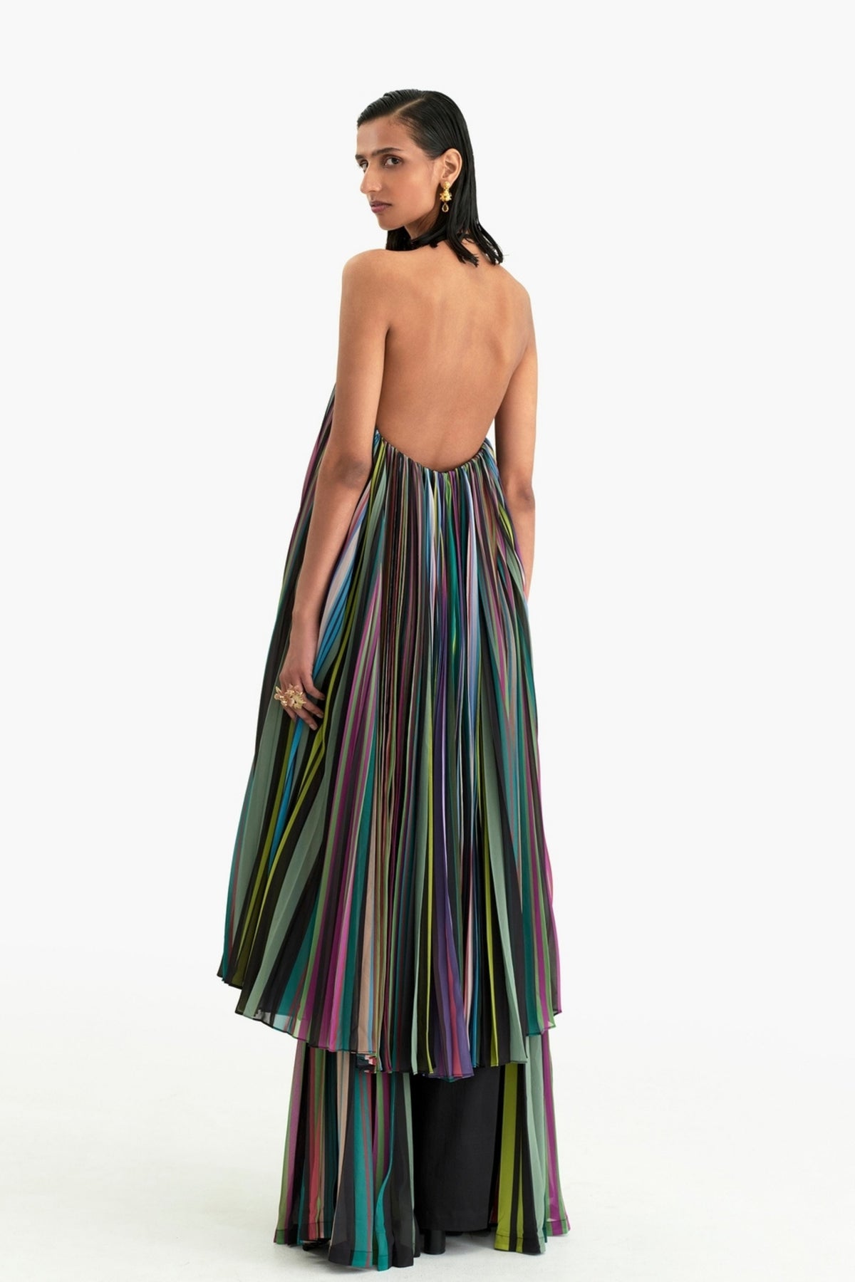 Printed Pleated Striped Dress