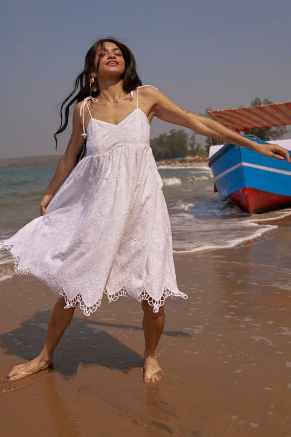 Scalloped Embroidered Mini Dress