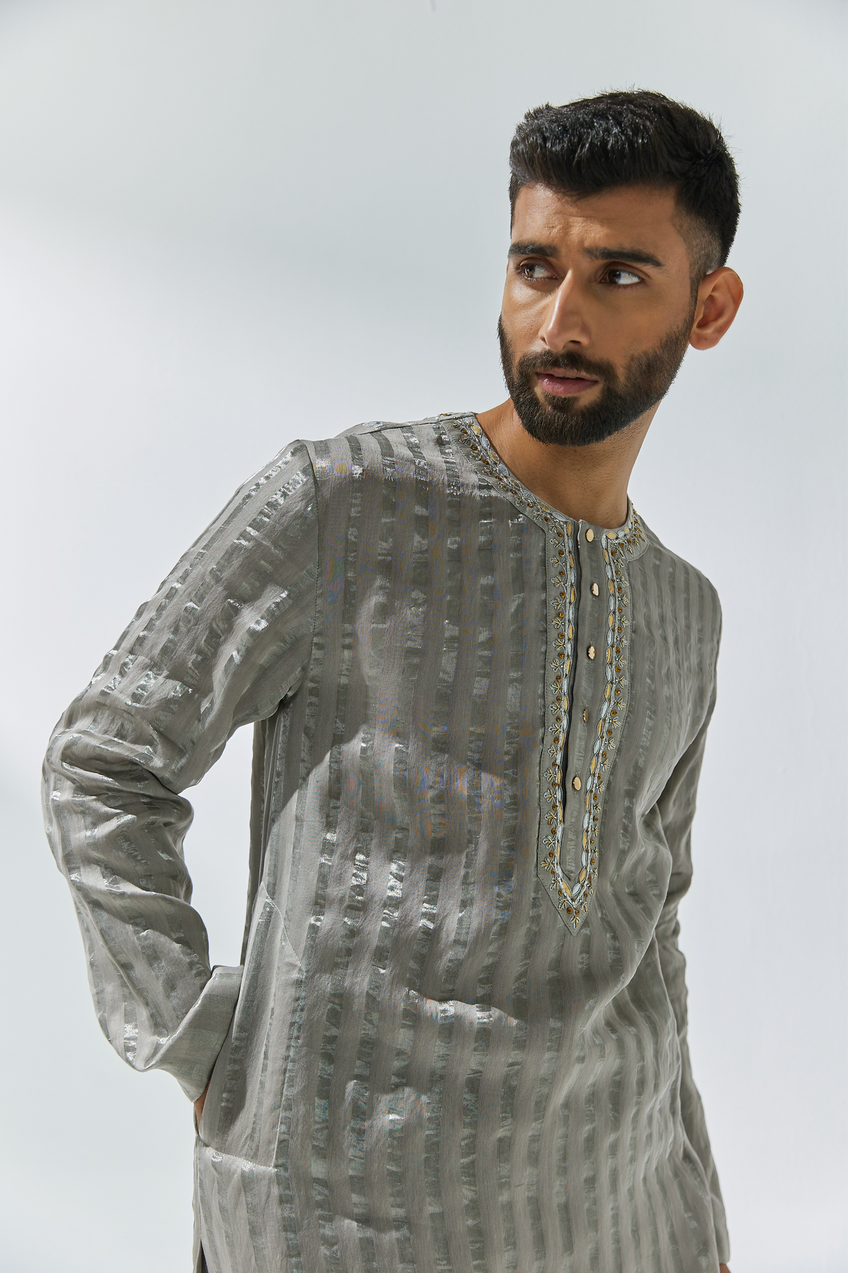 Grey Embroidered Kurta Sets