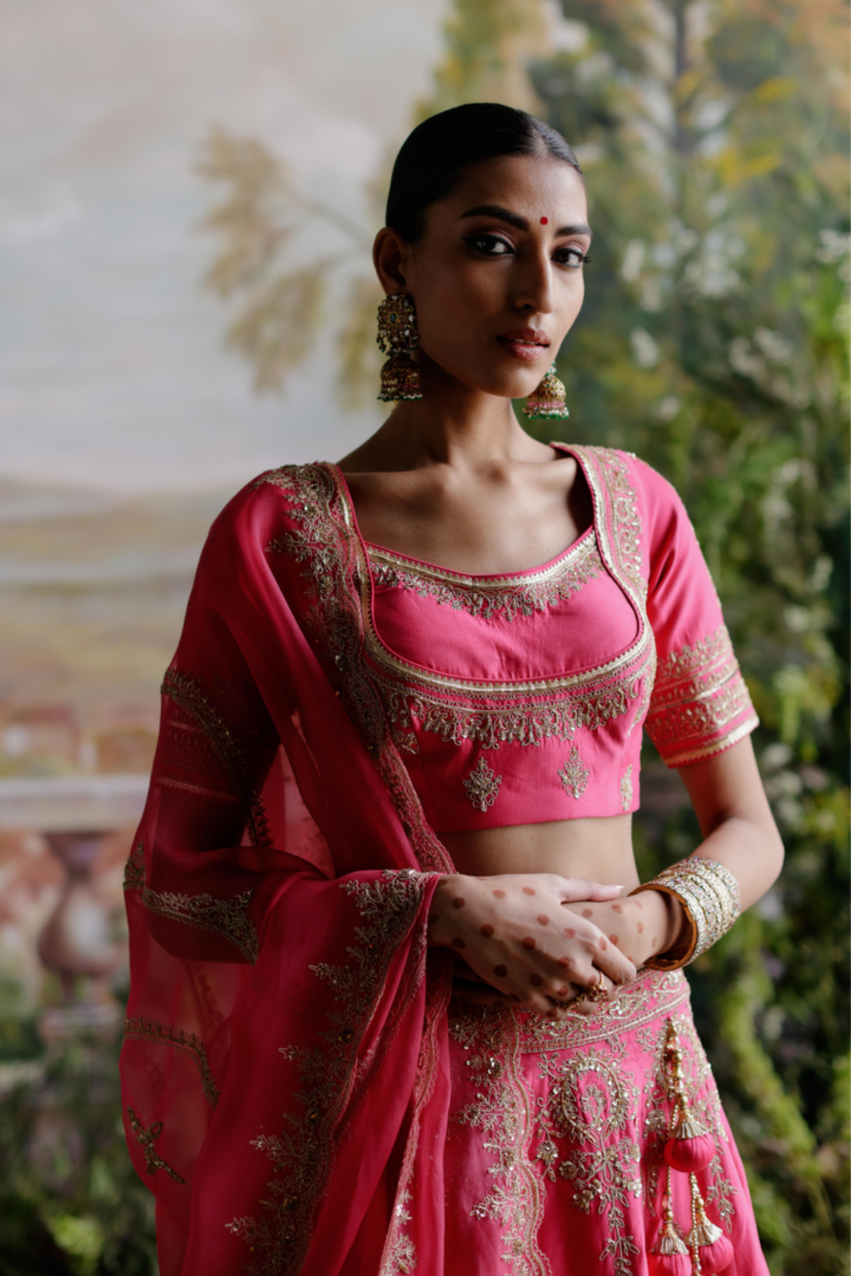 Pink Chanderi Lehenga Set