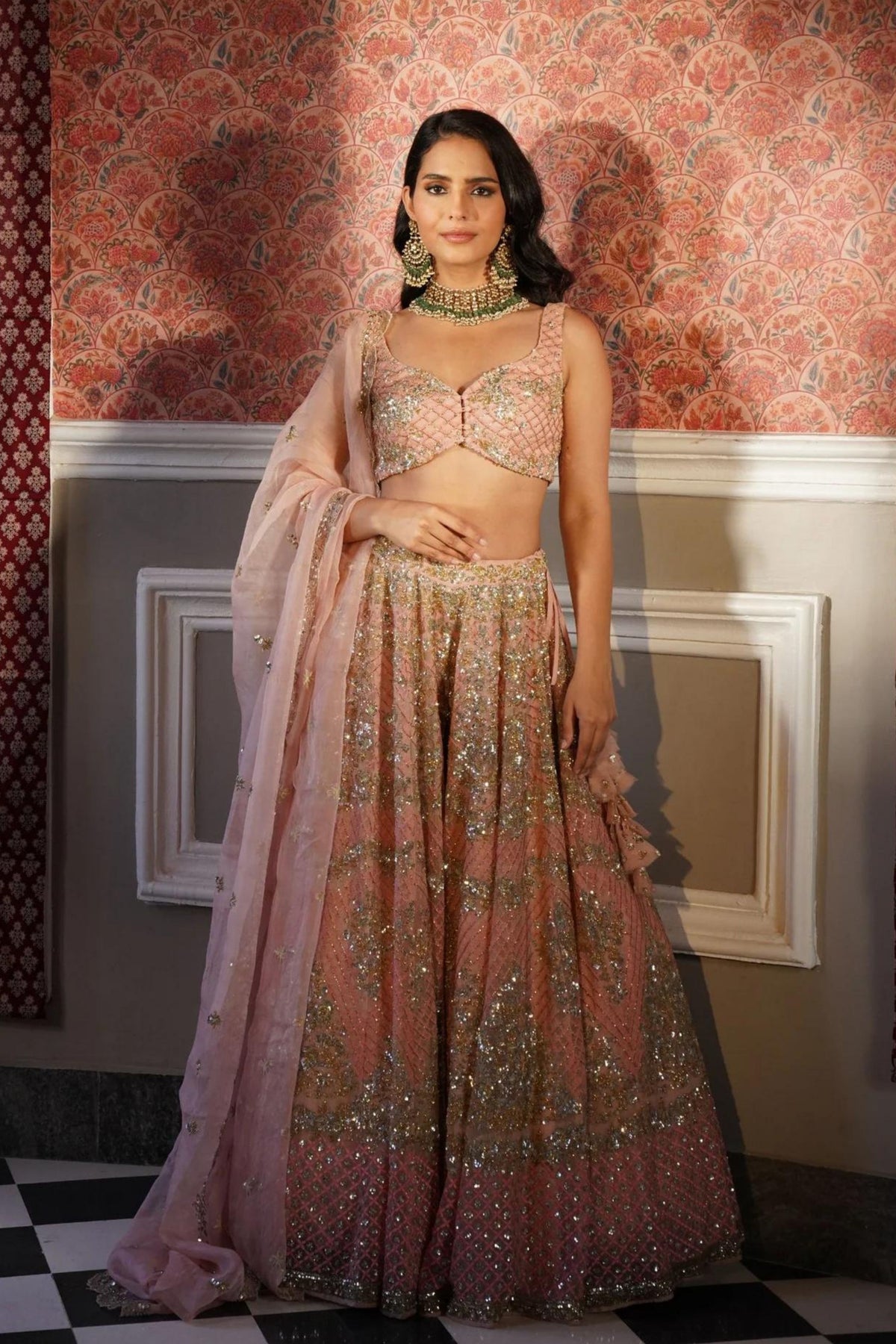 Peach Pink Lehenga Set