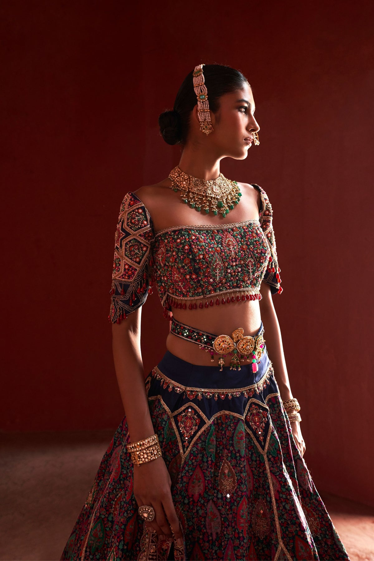 Jamawar Blue Lehenga Set