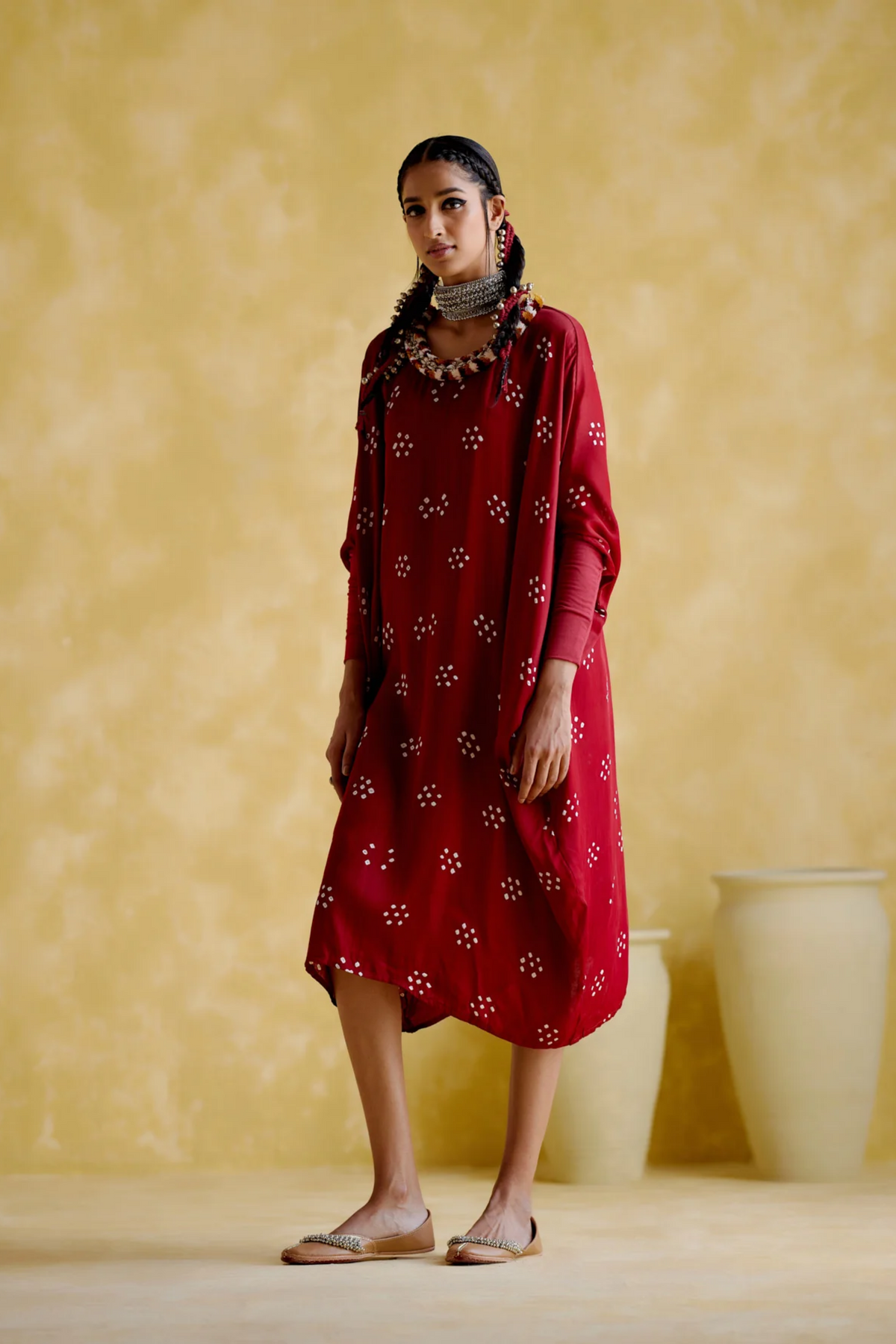 Annapoorna Maroon Bandhini Kaftan