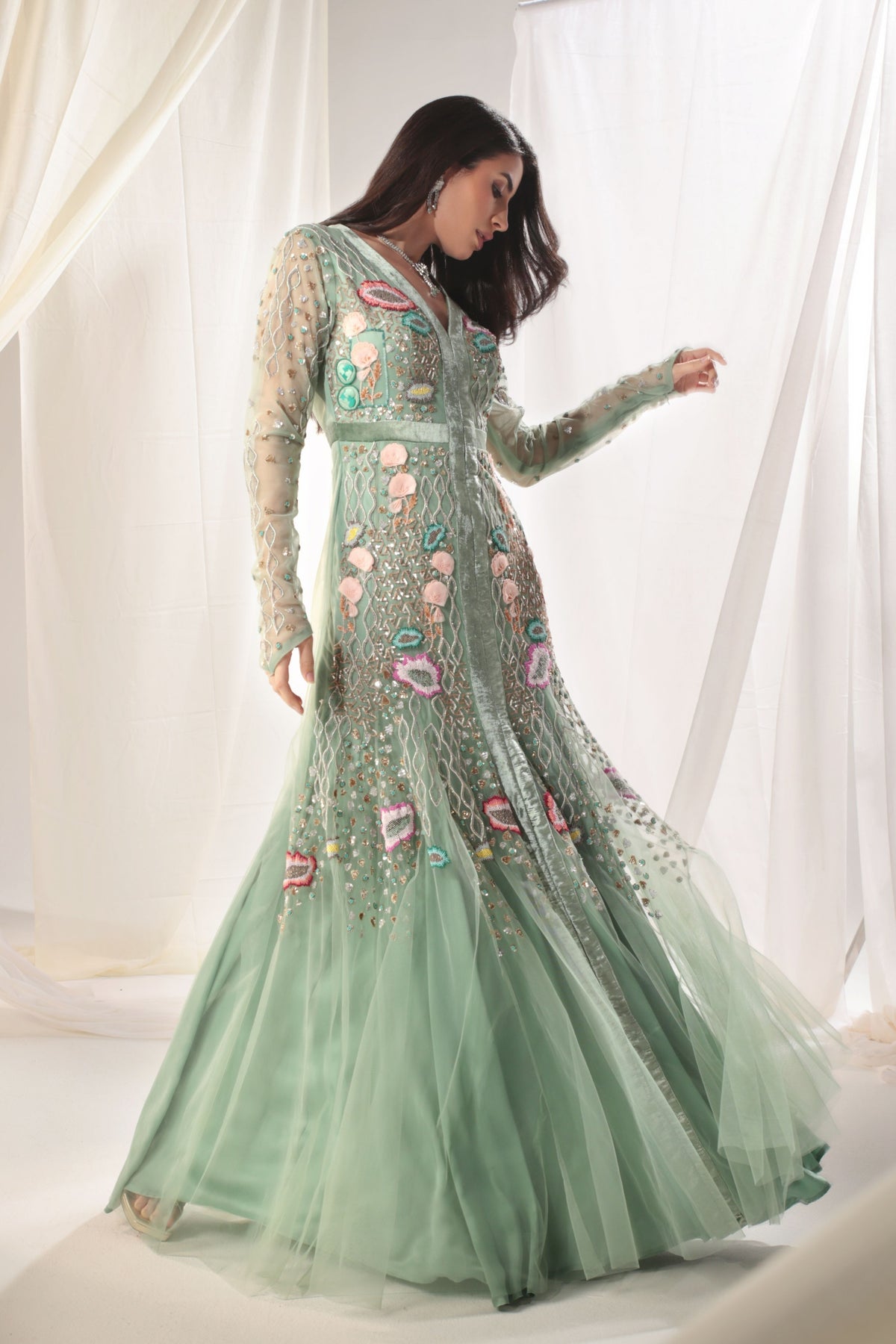 Aqua Blue Embroidered Gown