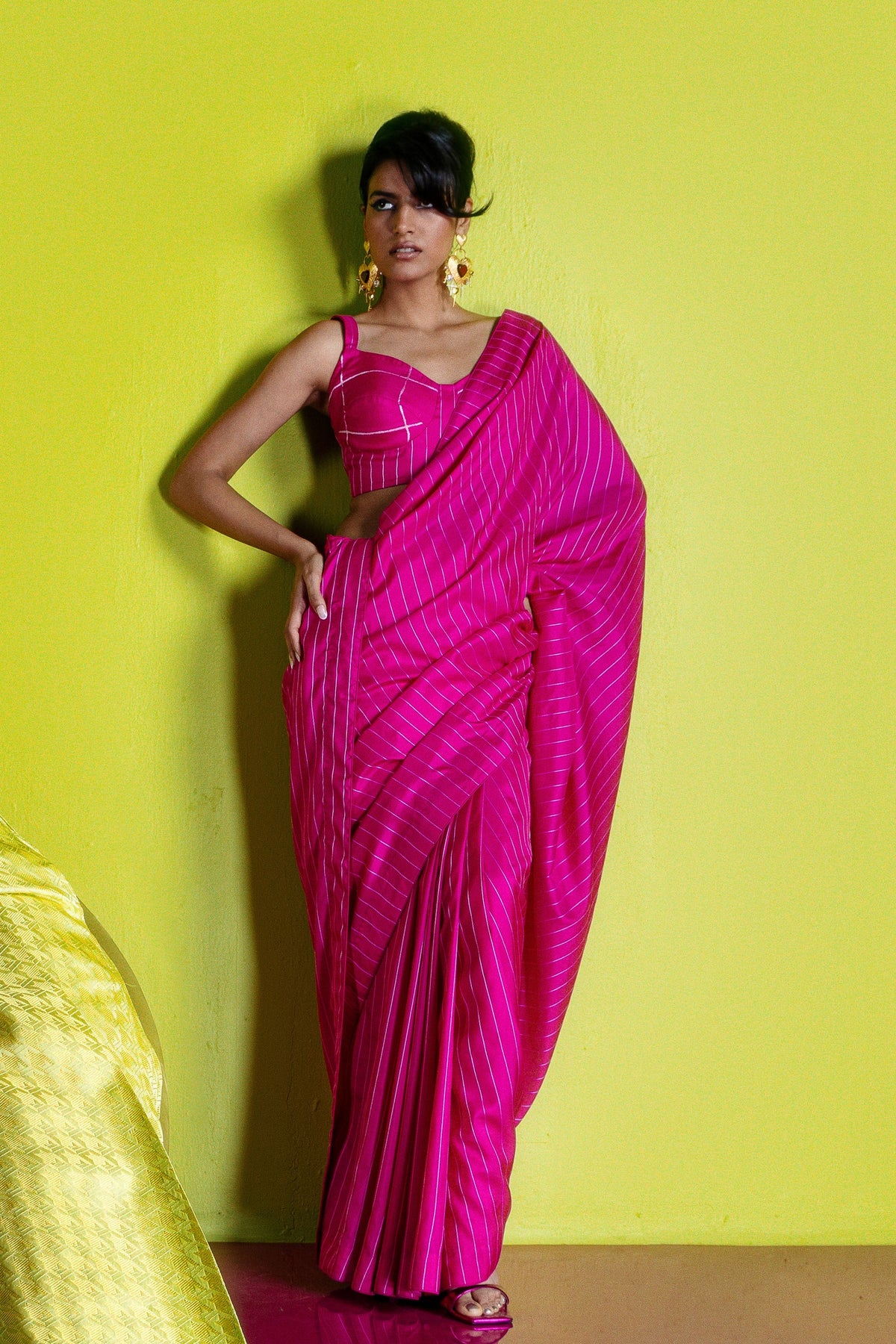 Rani Pink Pinstripe Saree