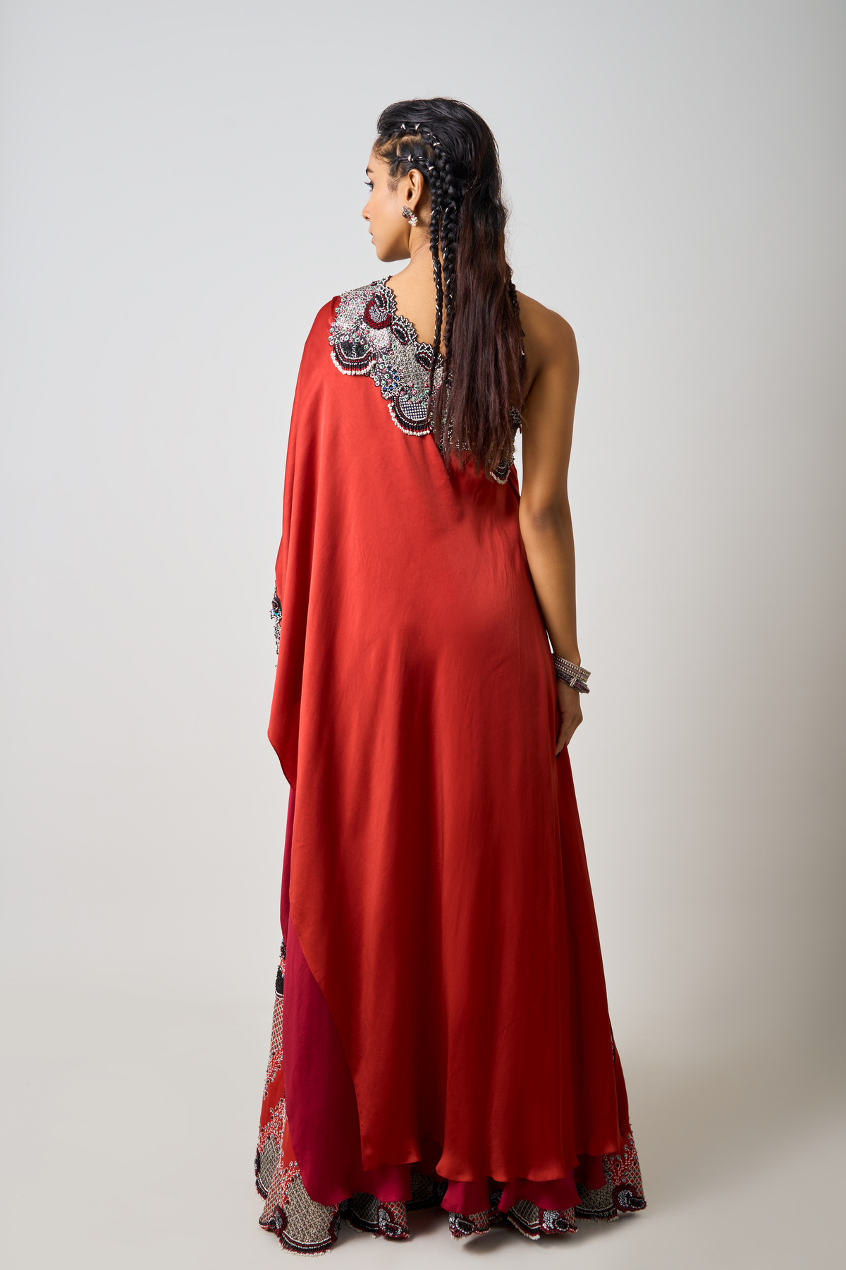 Rust Orange Cape With Sharara