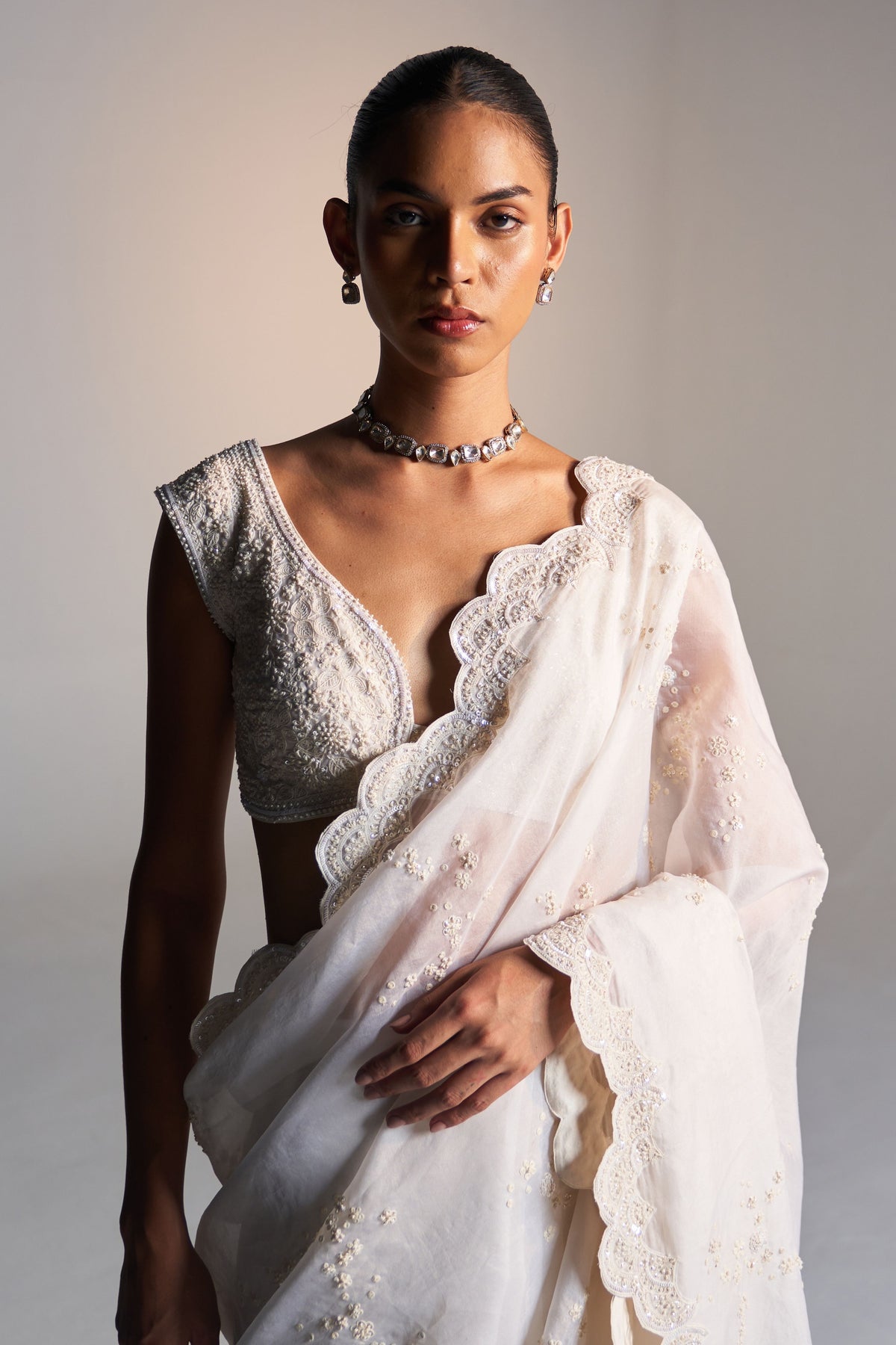 Pigeon White Saree