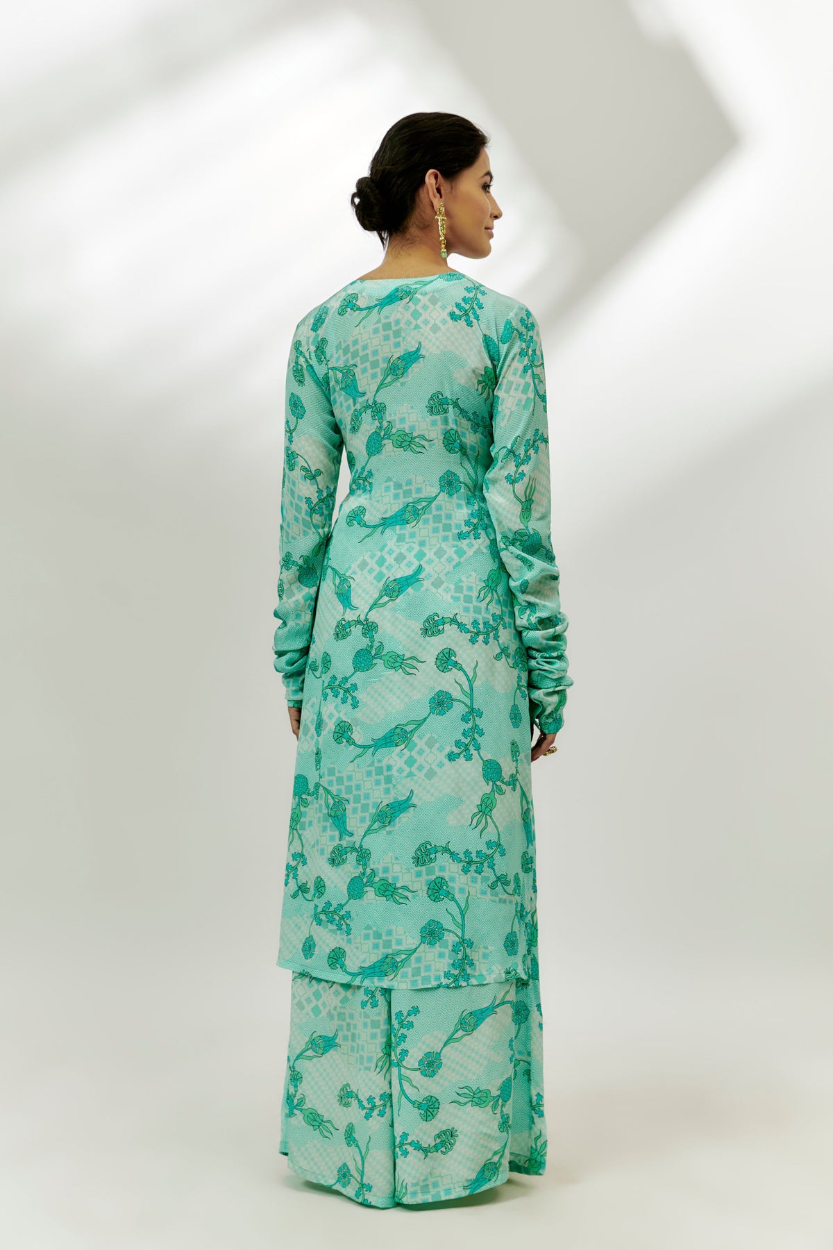 Cyan Blue Printed Kurta Pallazzo Set