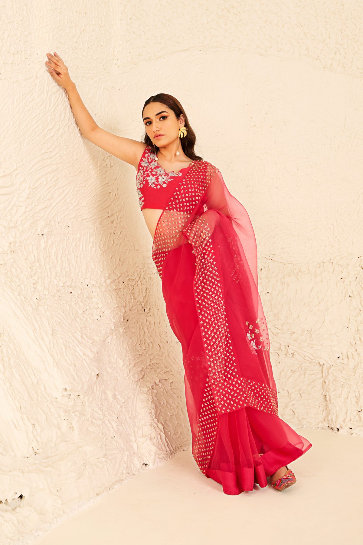 Red Organza Saree With Blouse