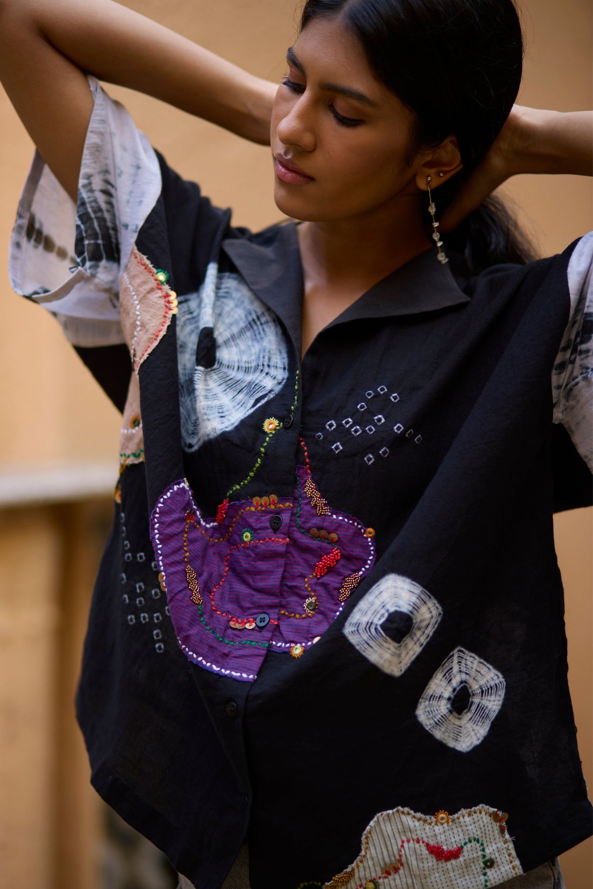 Black Bandhni Embroidered Shirt