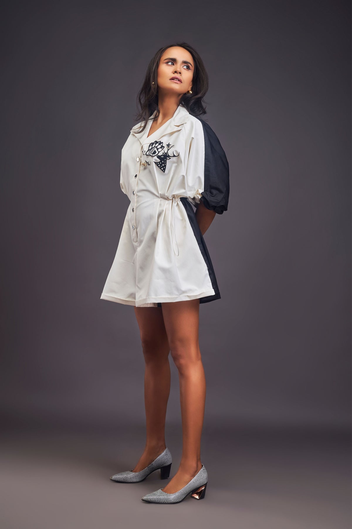 Black and White Lapel Collared Playsuit