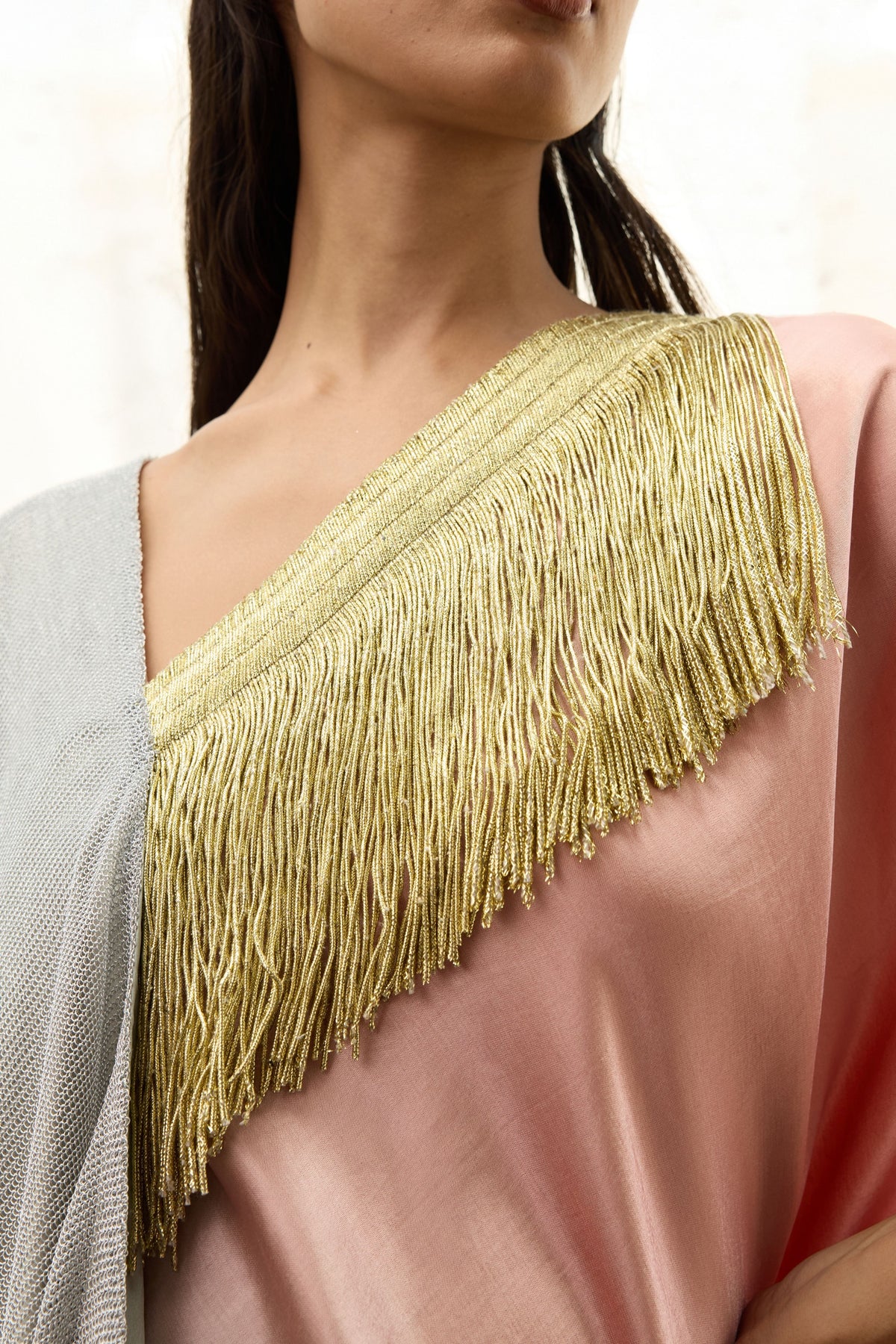 Metallic Mesh Asymmetric Kaftan