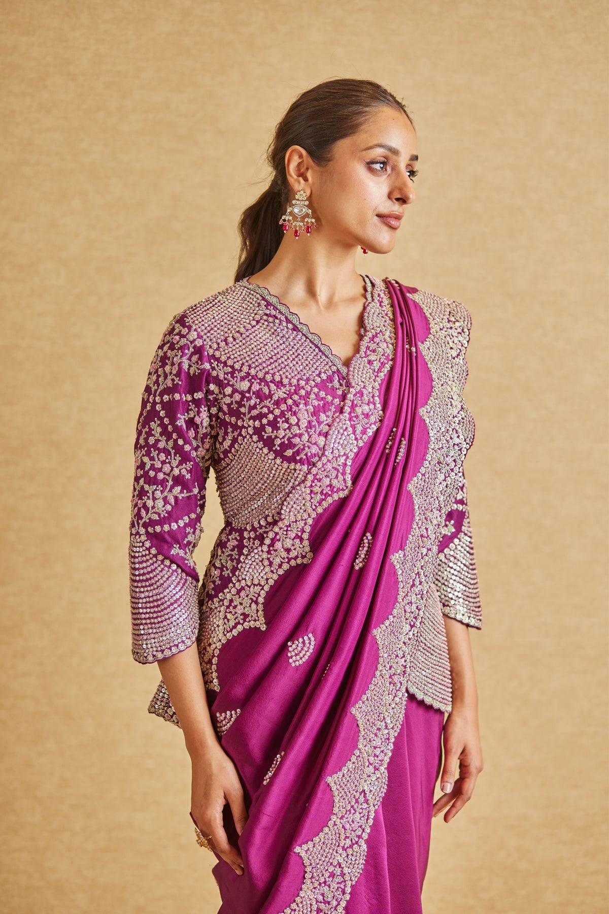 Aubergine Embroidered Saree