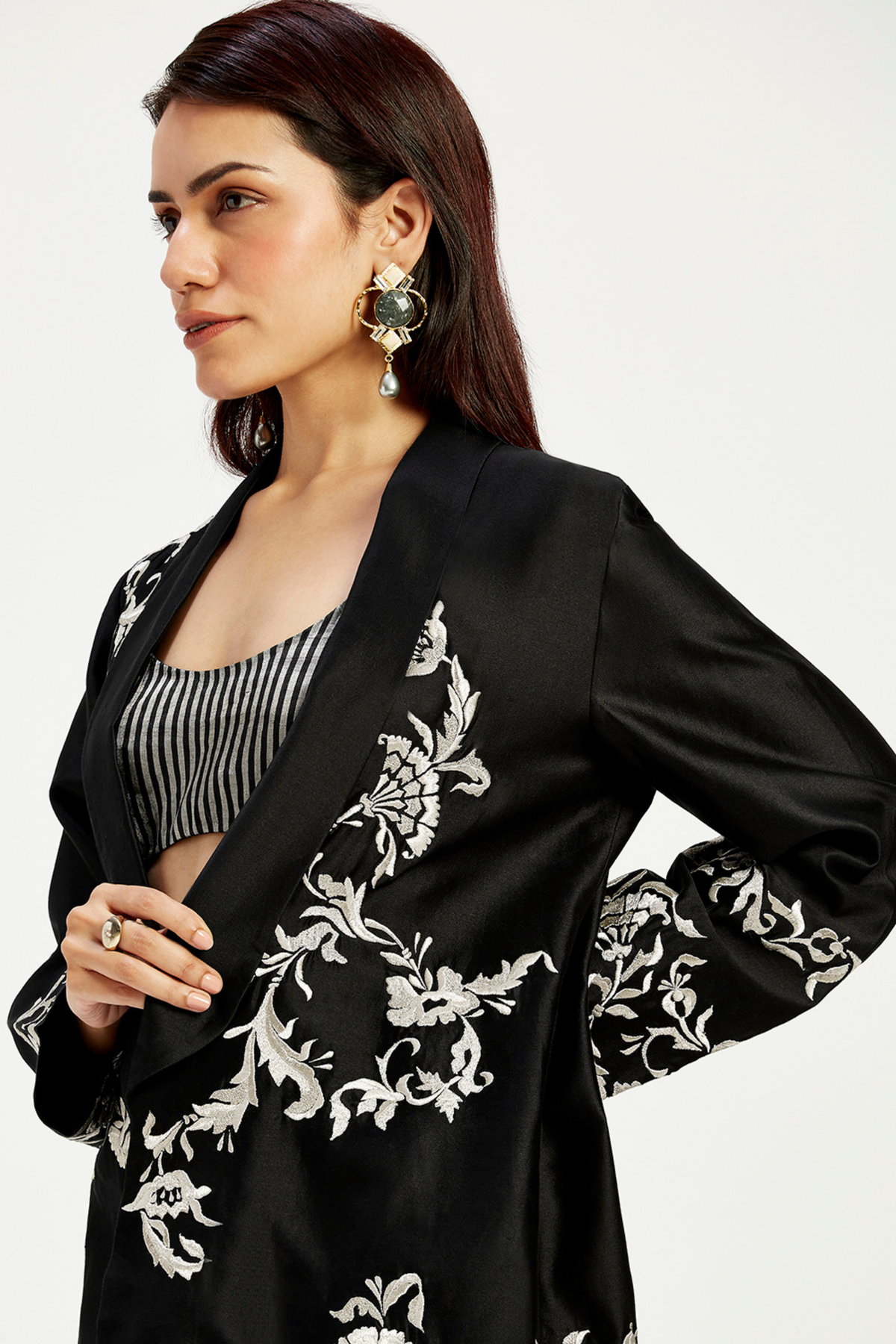 Ebony Embroidered Jacket And Pant Set