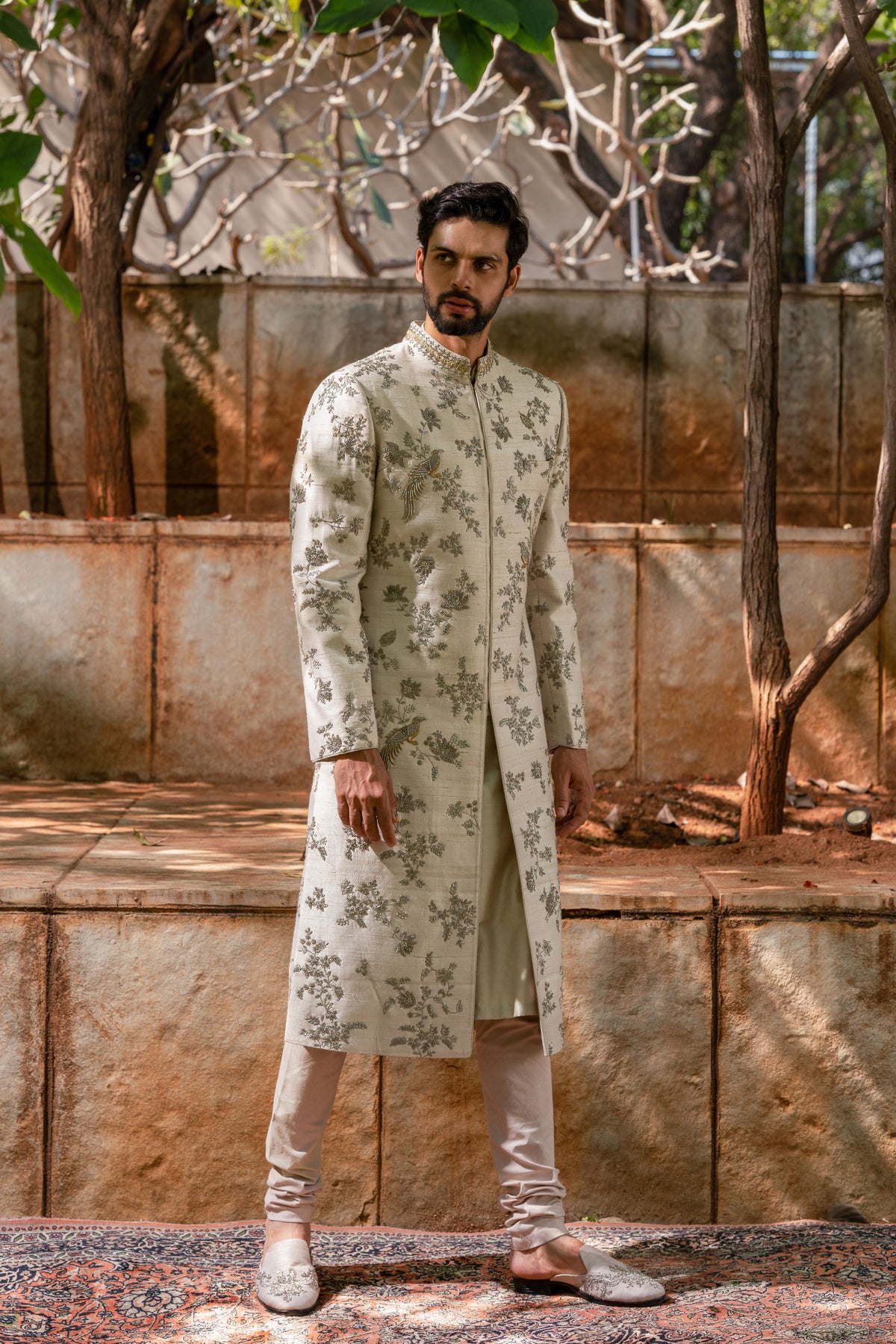 Beige Embroidered Sherwani Set