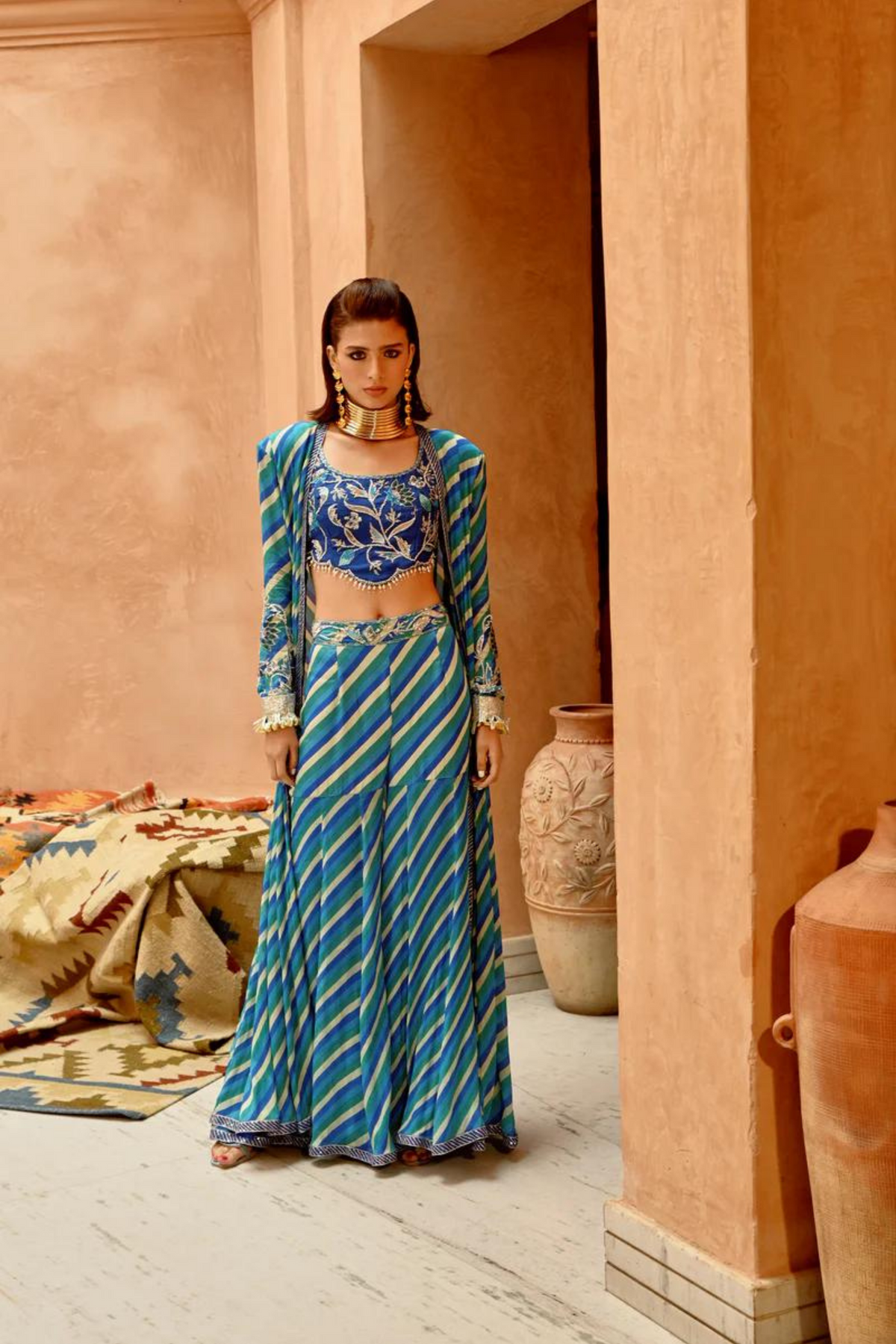 Blue Indi-leheriya Sharara Set