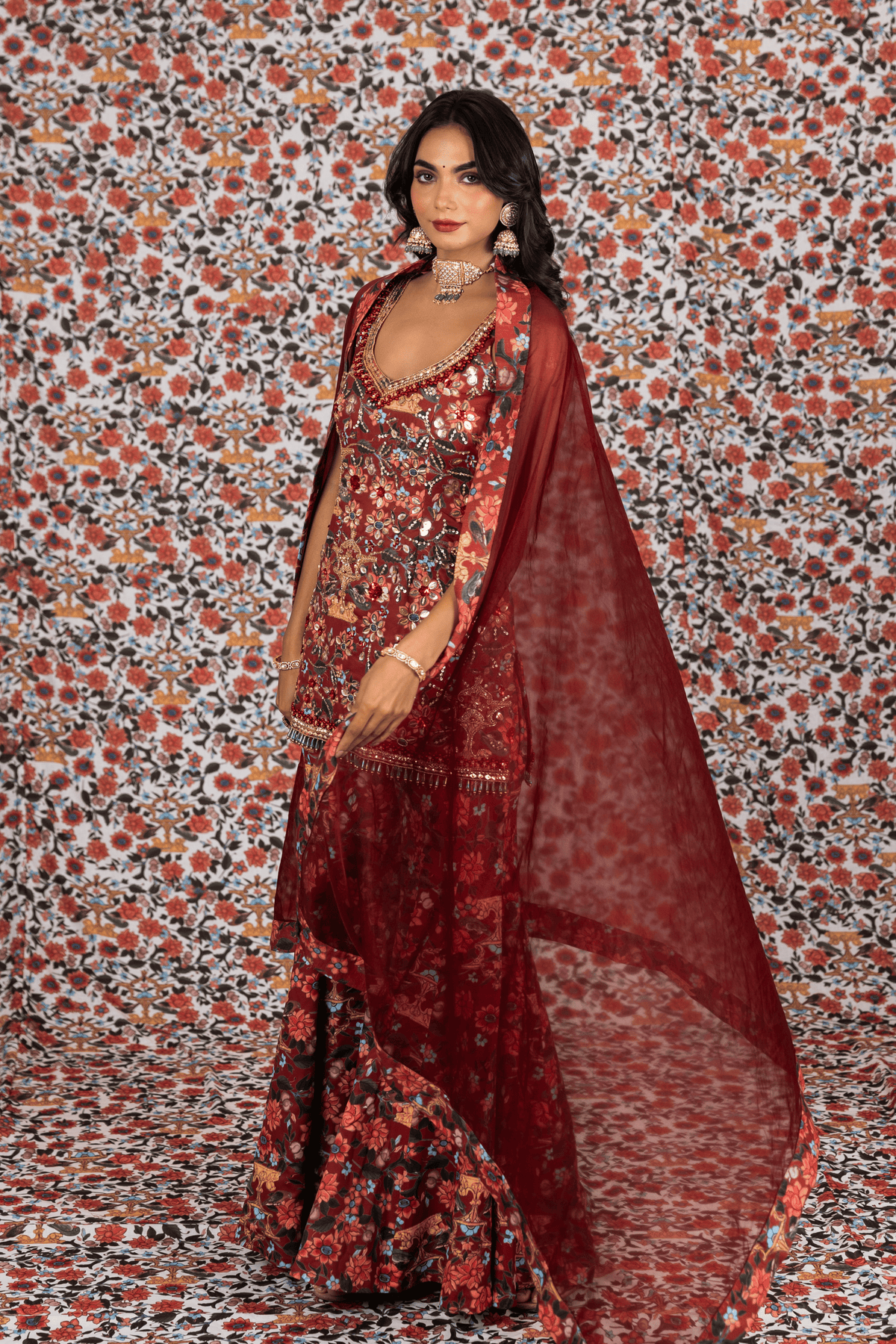 Maroon Sharara Set