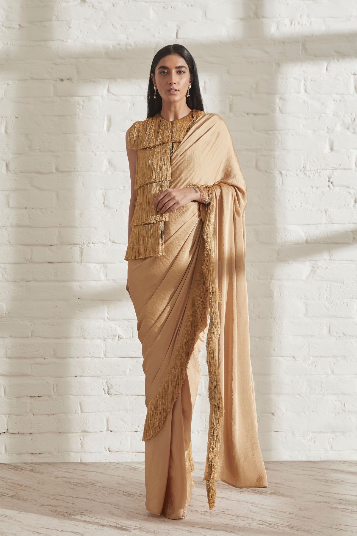 Noor Fringe Gold Sari