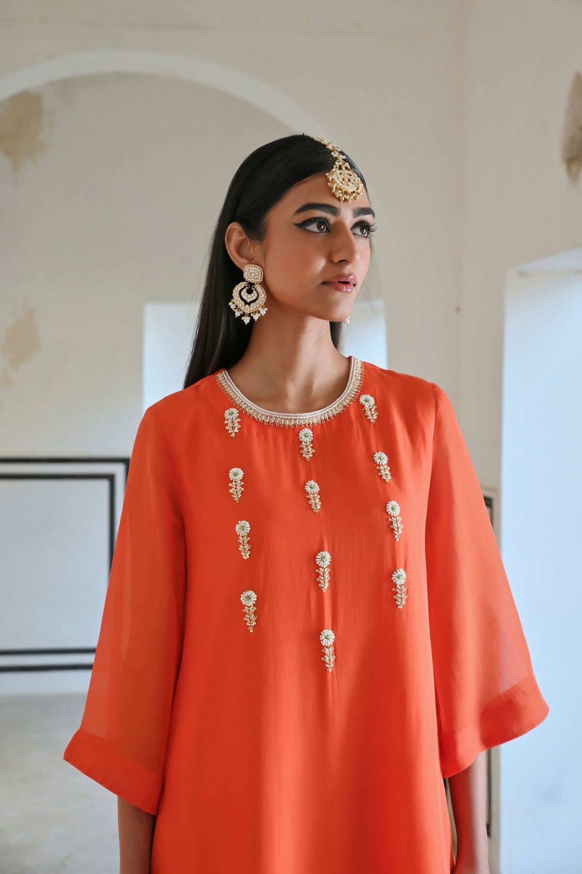 Orange Embroidered Kurta