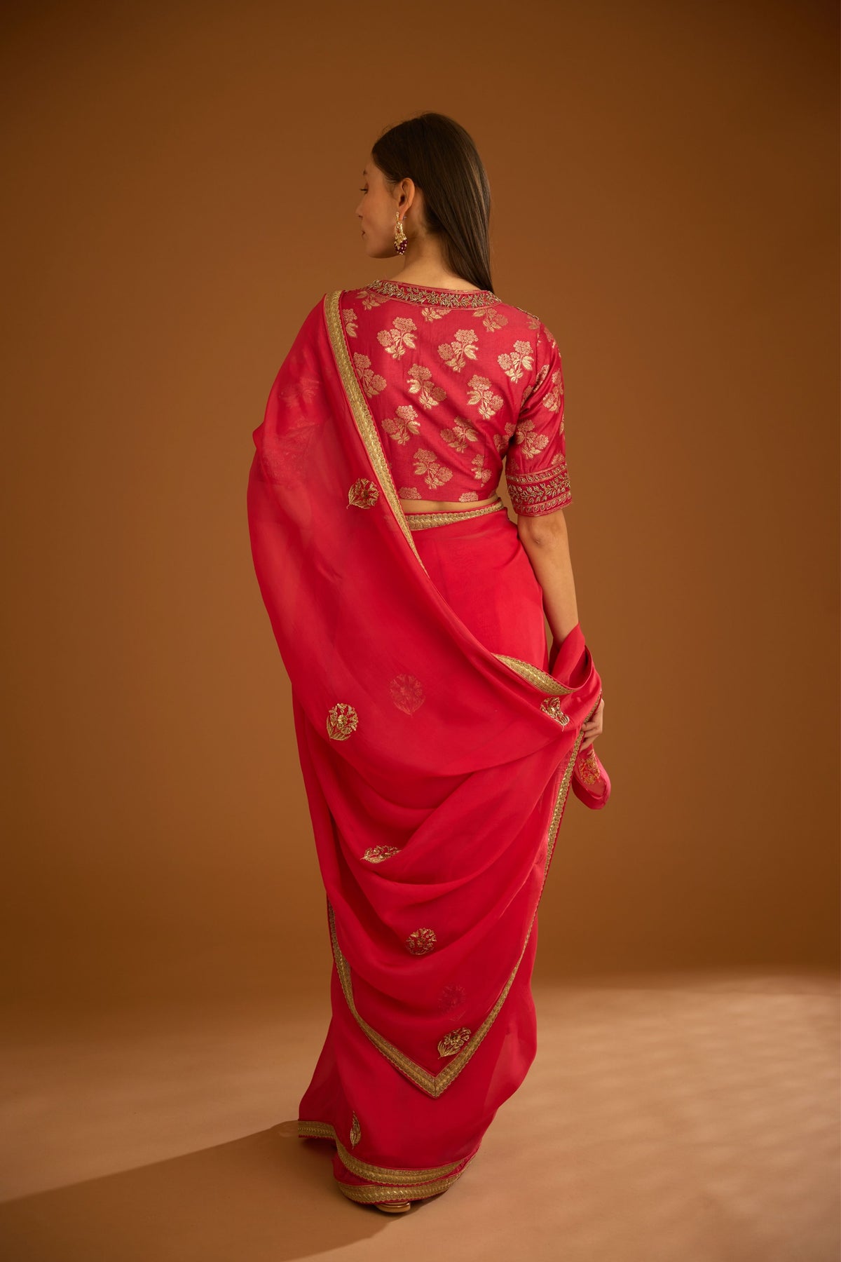 Cranberry pink Saree set