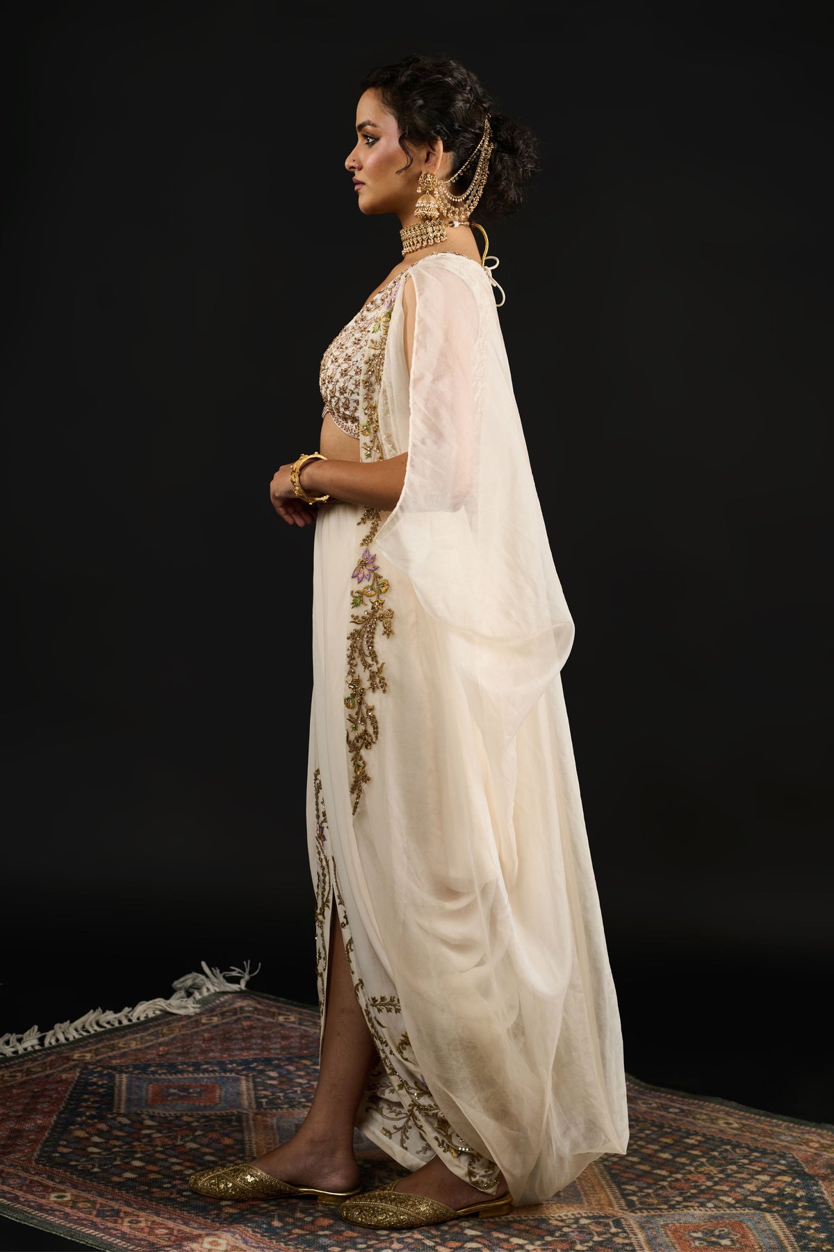 Farah Ivory Dhoti Cape Set