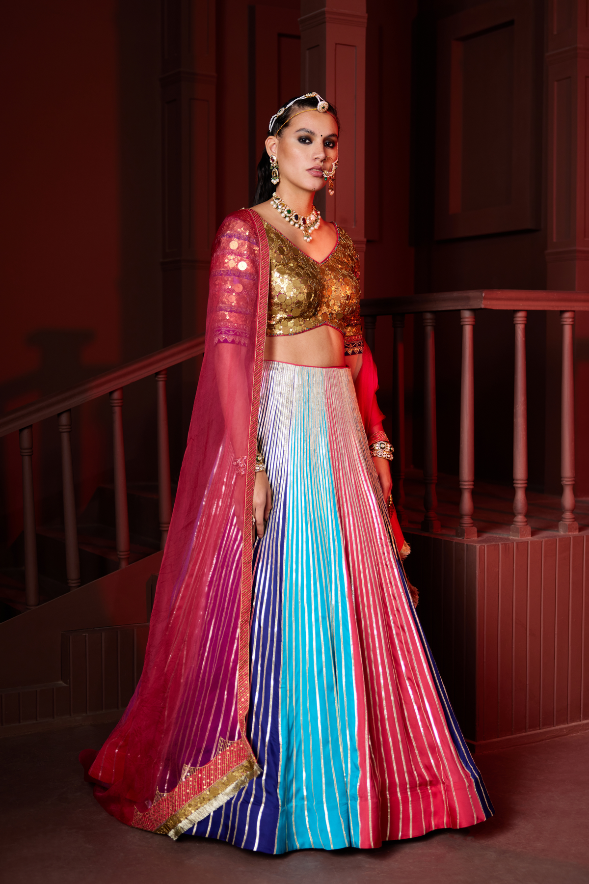 Panelled Gotta Lined Lehenga Set